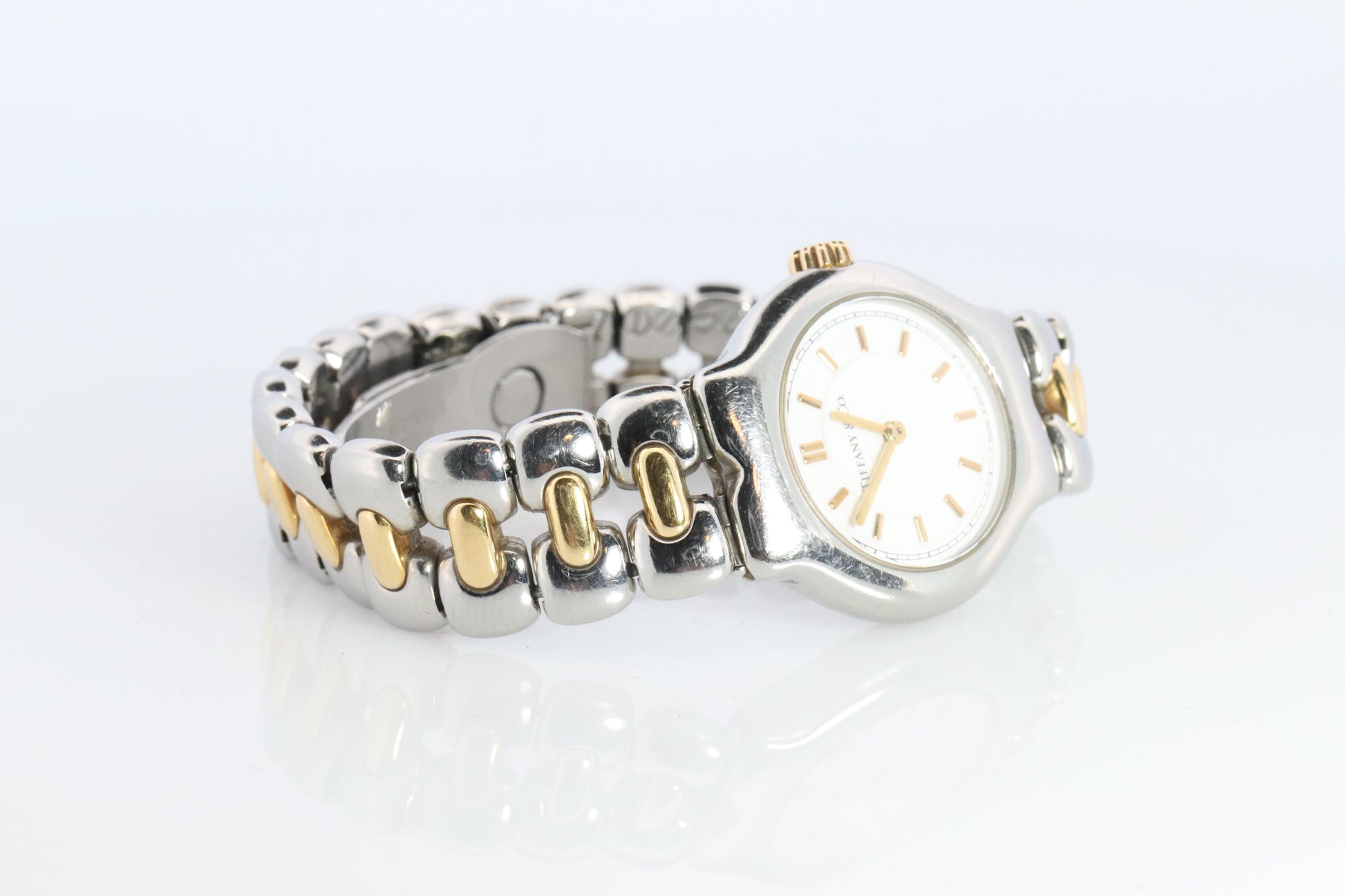 Tiffany and Co Watch. 18k Tiffany Tesoro Stainless Steel Ladies 25mm Wristwatch