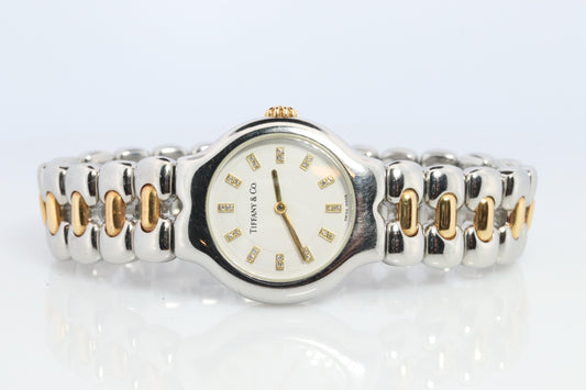 Tiffany and Co Diamond Watch. 18k Tiffany Tesoro Stainless Steel Ladies 25mm.