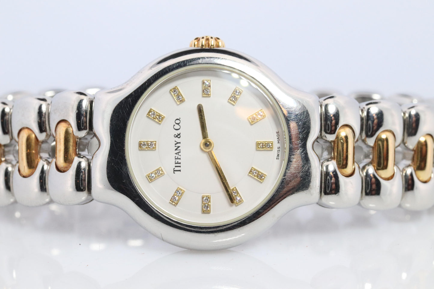Tiffany and Co Diamond Watch. 18k Tiffany Tesoro Stainless Steel Ladies 25mm.