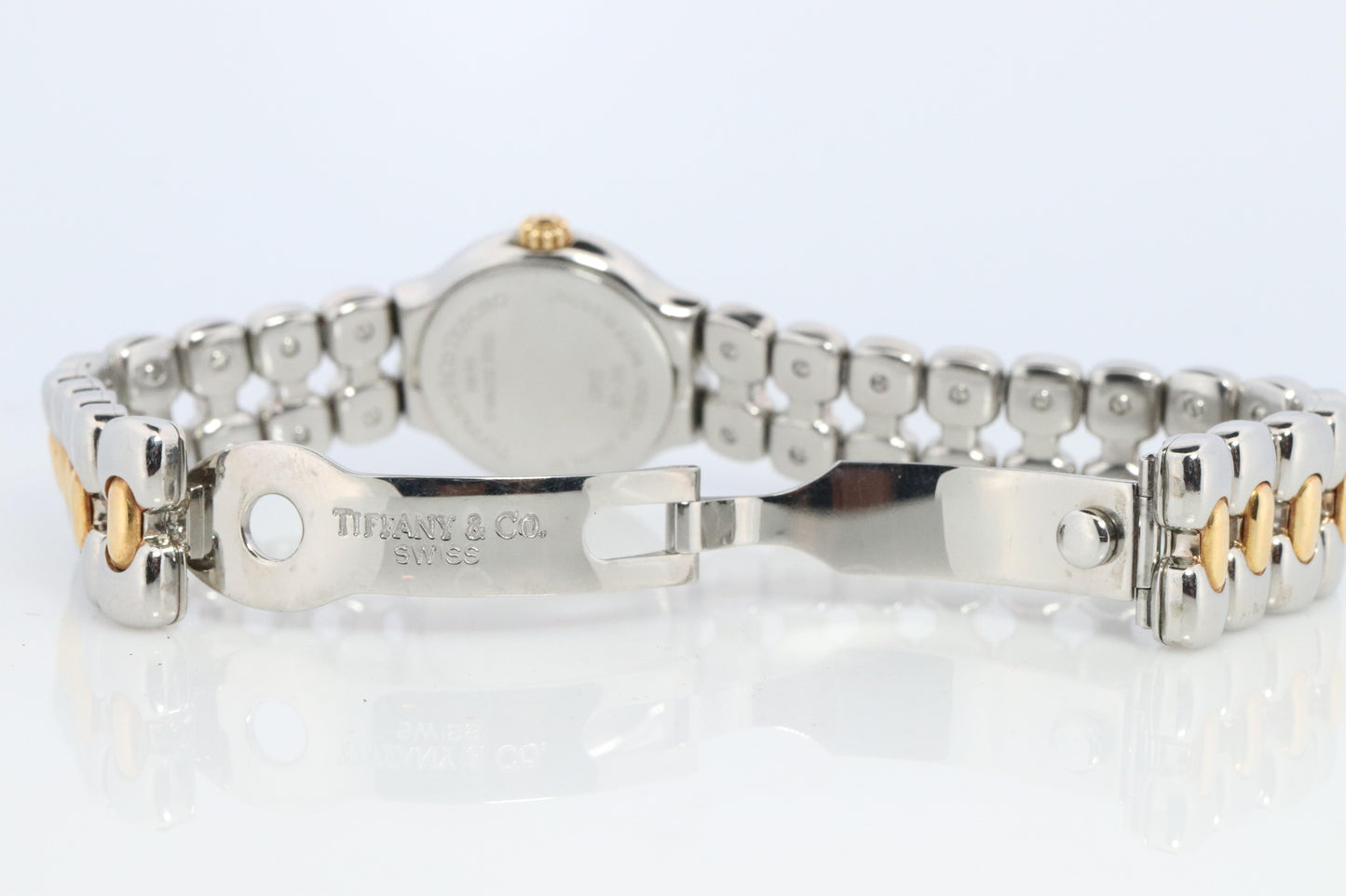 Tiffany and Co Diamond Watch. 18k Tiffany Tesoro Stainless Steel Ladies 25mm.
