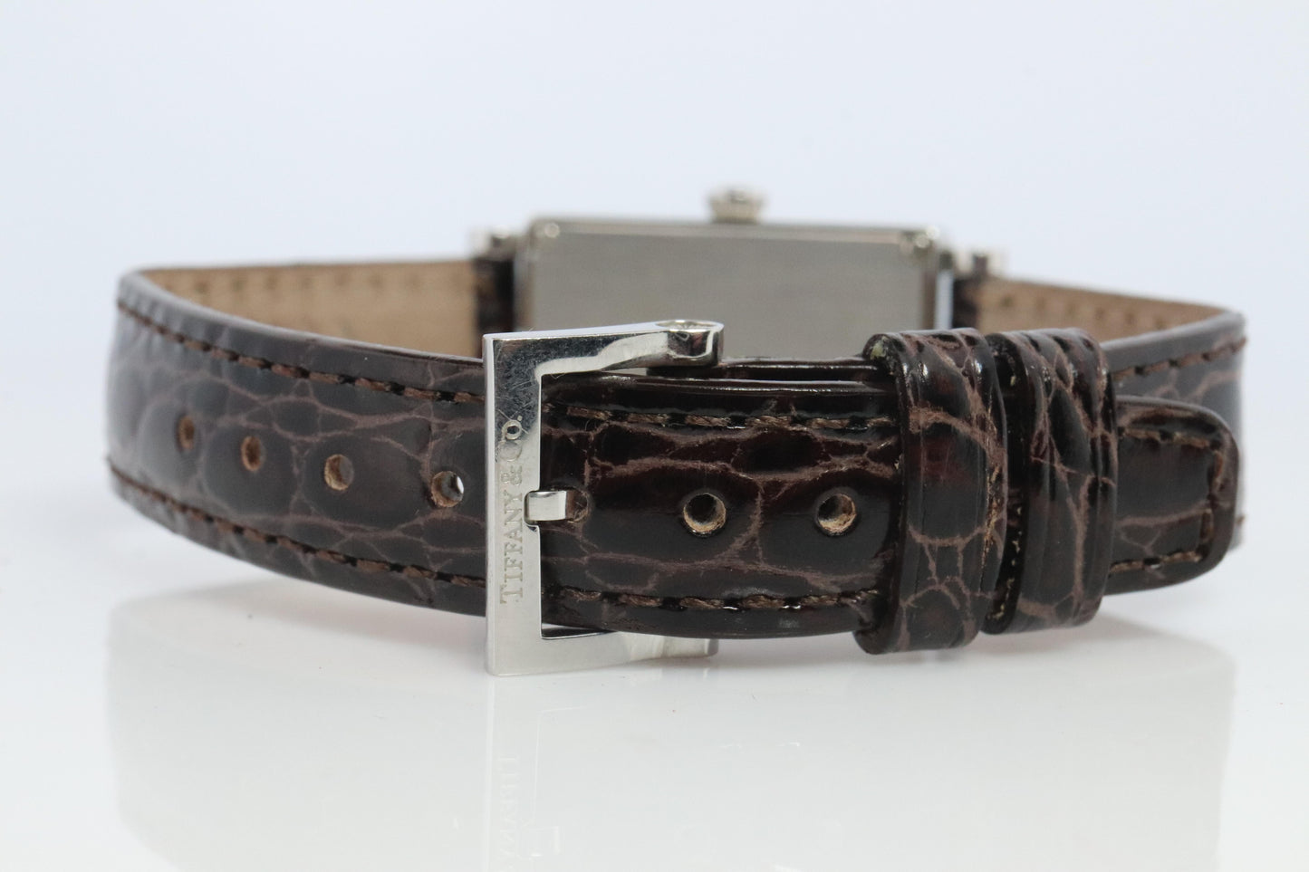 Tiffany and Co Diamond Gallery Watch. T&Co T0906 Diamond Bezel Tank Wristwatch.