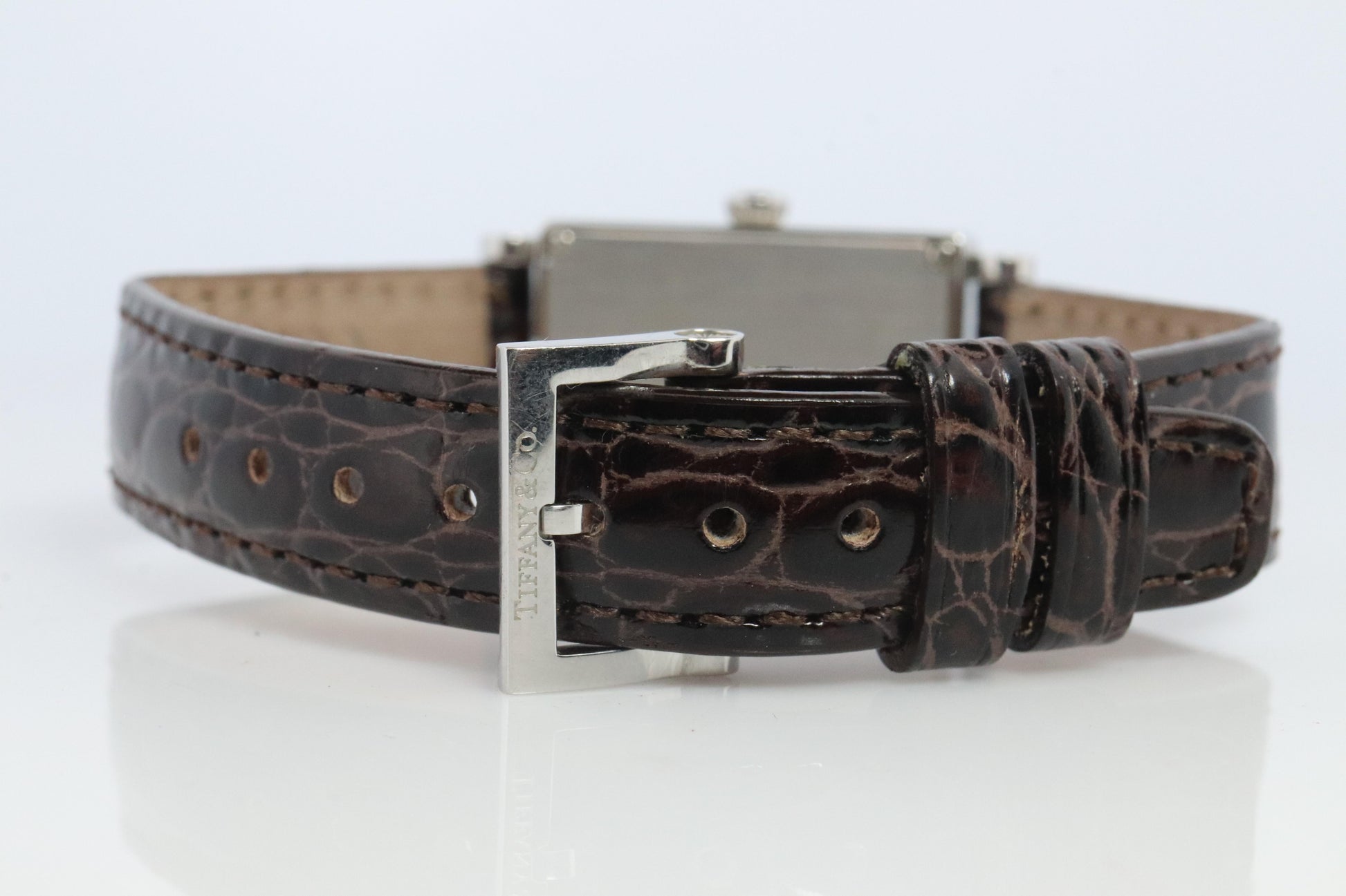 Tiffany and Co Diamond Gallery Watch. T&Co T0906 Diamond Bezel Tank Wristwatch.