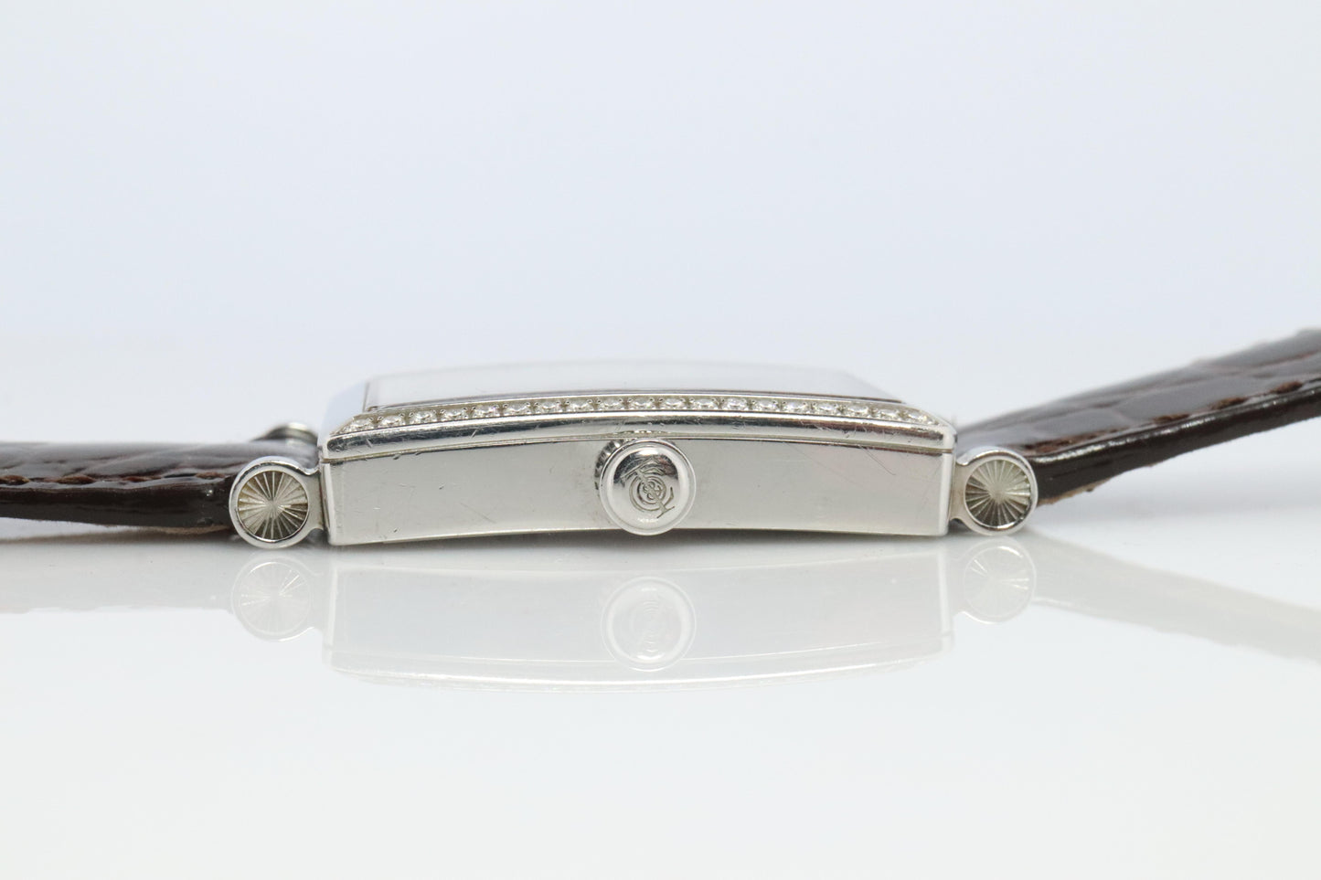 Tiffany and Co Diamond Gallery Watch. T&Co T0906 Diamond Bezel Tank Wristwatch.