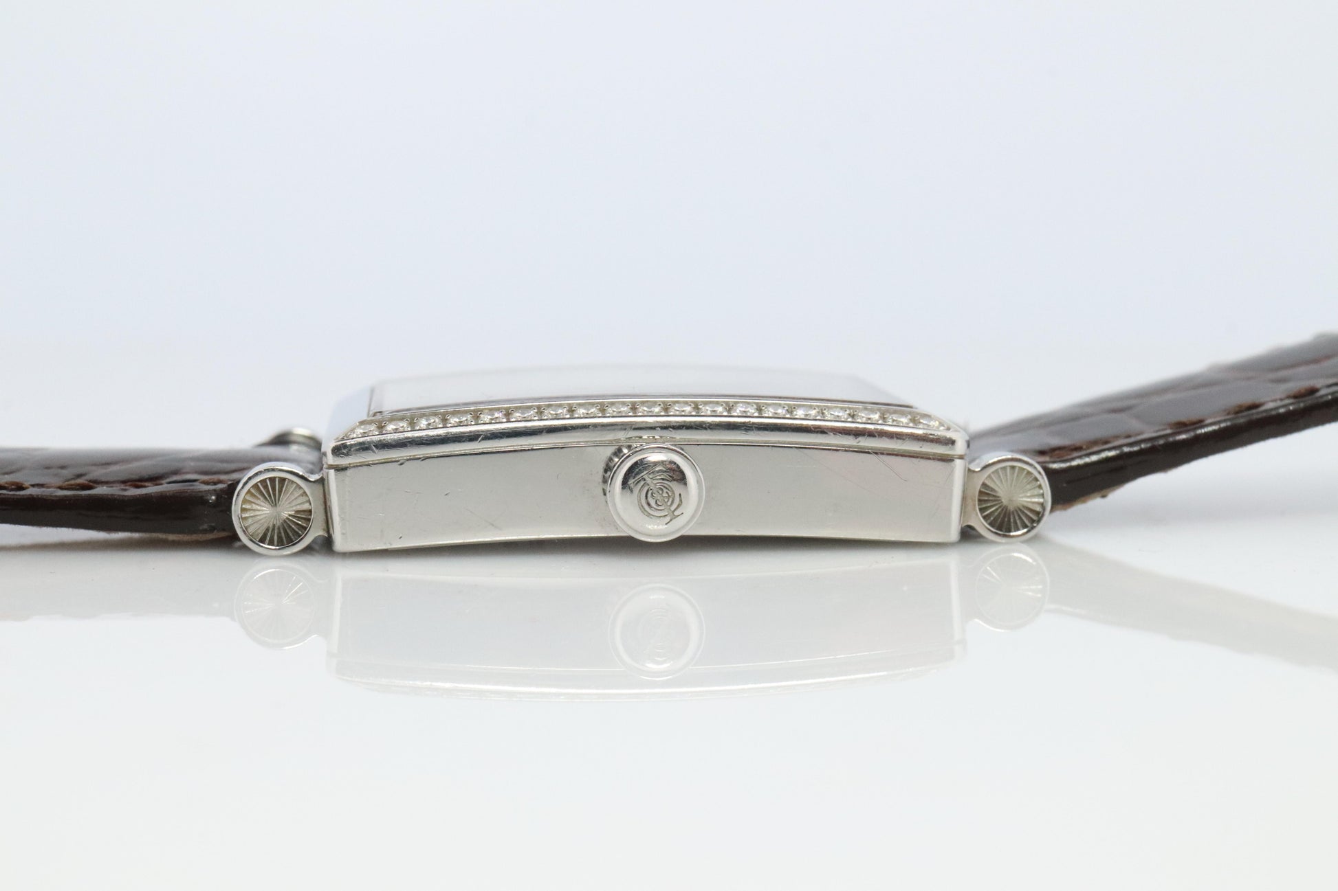 Tiffany and Co Diamond Gallery Watch. T&Co T0906 Diamond Bezel Tank Wristwatch.
