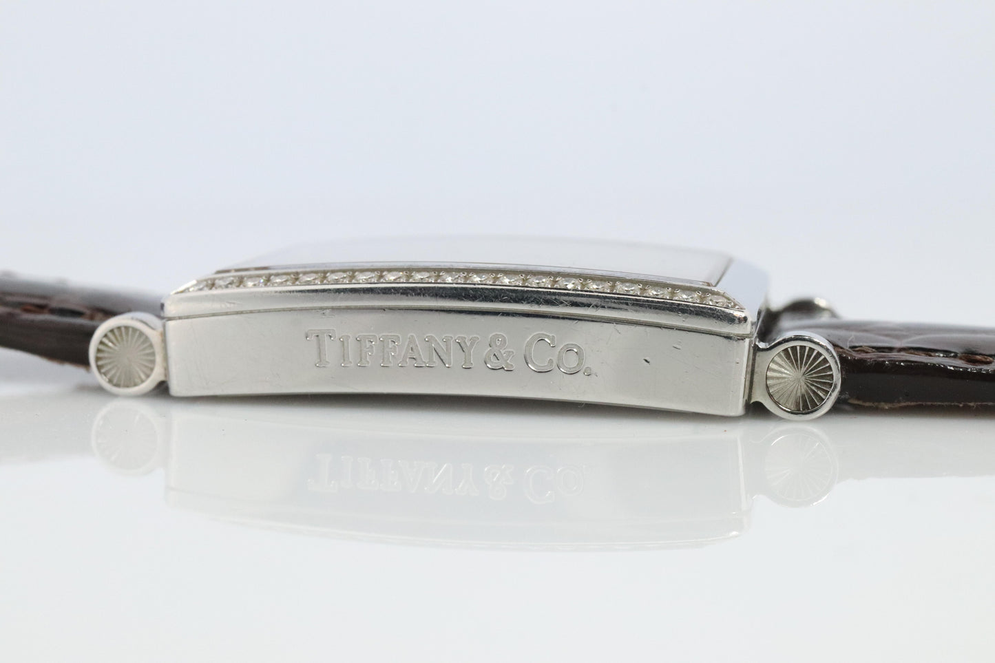 Tiffany and Co Diamond Gallery Watch. T&Co T0906 Diamond Bezel Tank Wristwatch.