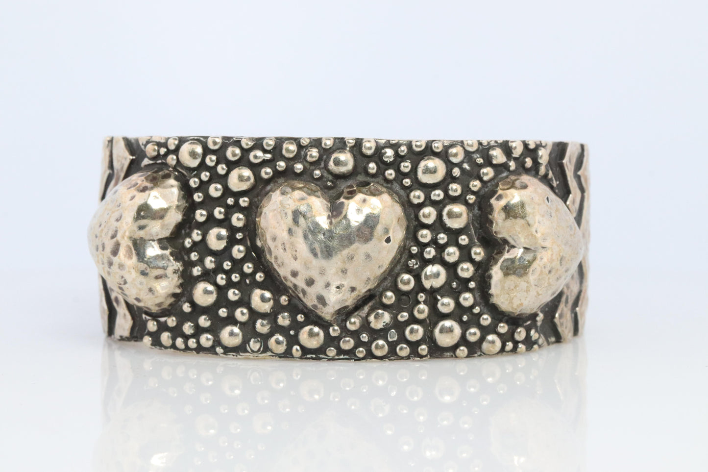 Dian Malouf Cuff Bracelet. Wide Heart Heavy sterling Silver Cuff Bracelet