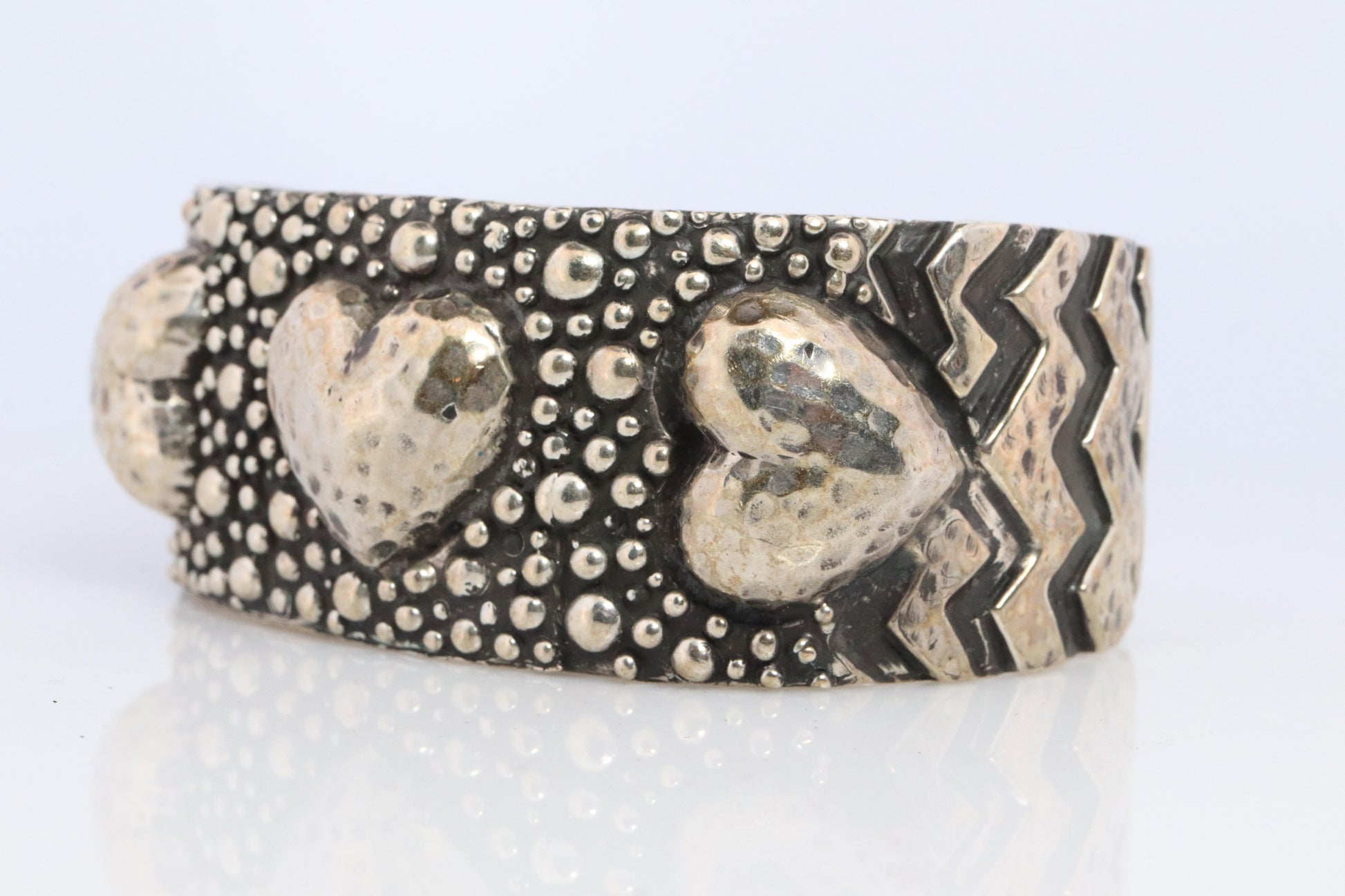 Dian Malouf Cuff Bracelet. Wide Heart Heavy sterling Silver Cuff Bracelet