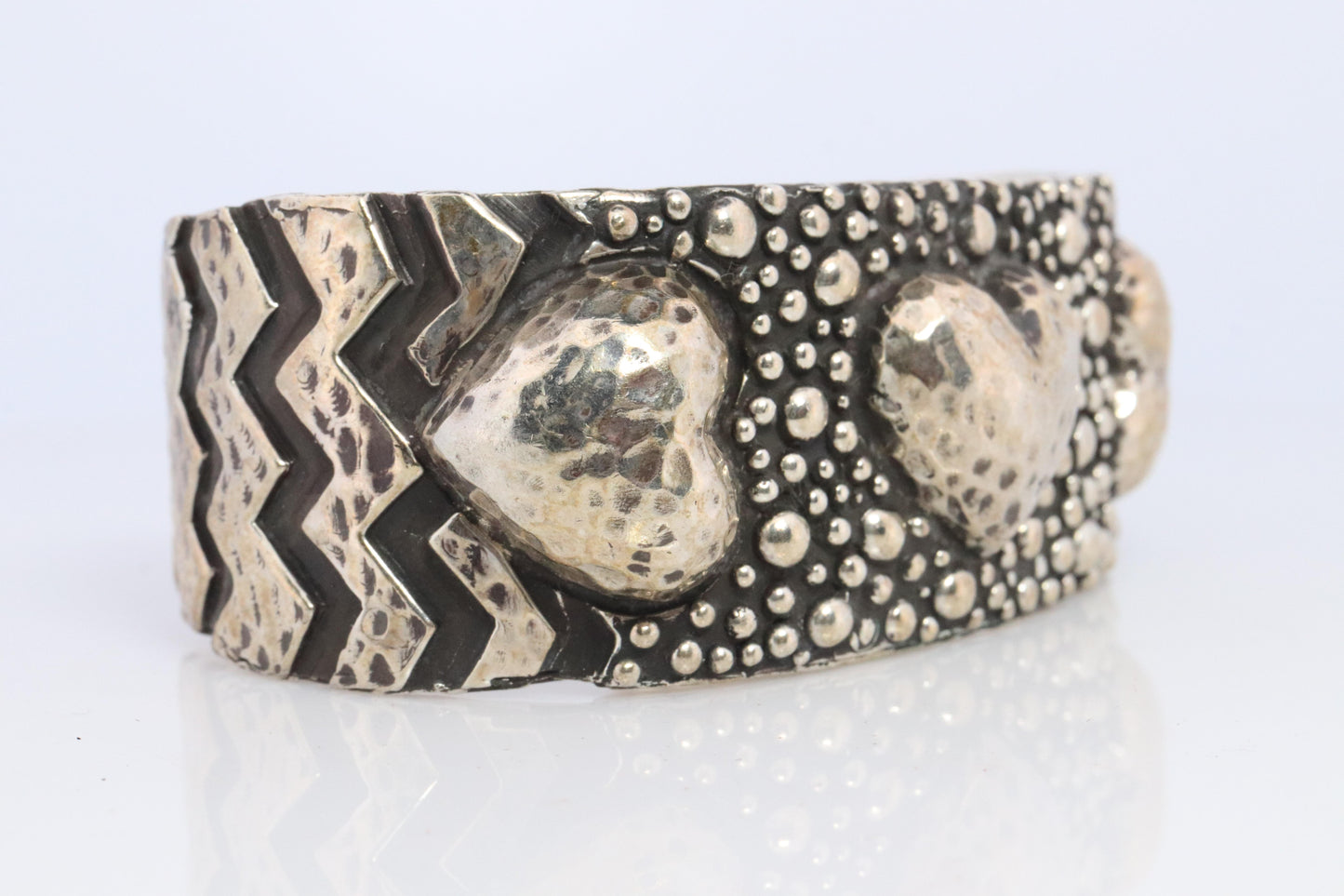 Dian Malouf Cuff Bracelet. Wide Heart Heavy sterling Silver Cuff Bracelet
