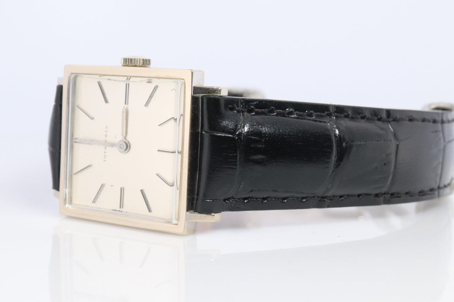 18k Tiffany and Co Watch. Tiffany Mens Dress White Gold Wristwatch