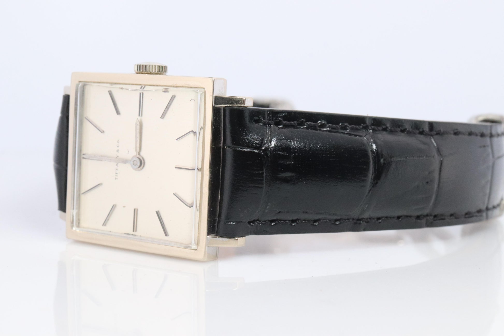 18k Tiffany and Co Watch. Tiffany Mens Dress White Gold Wristwatch