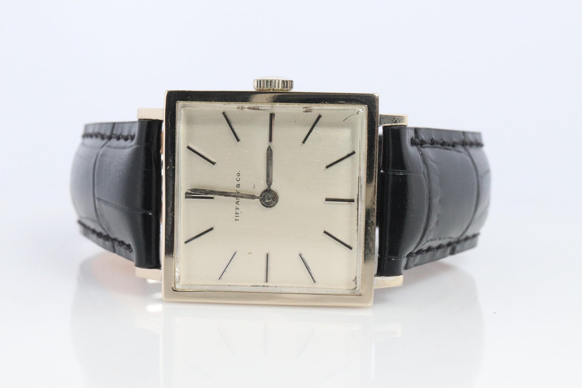 18k Tiffany and Co Watch. Tiffany Mens Dress White Gold Wristwatch