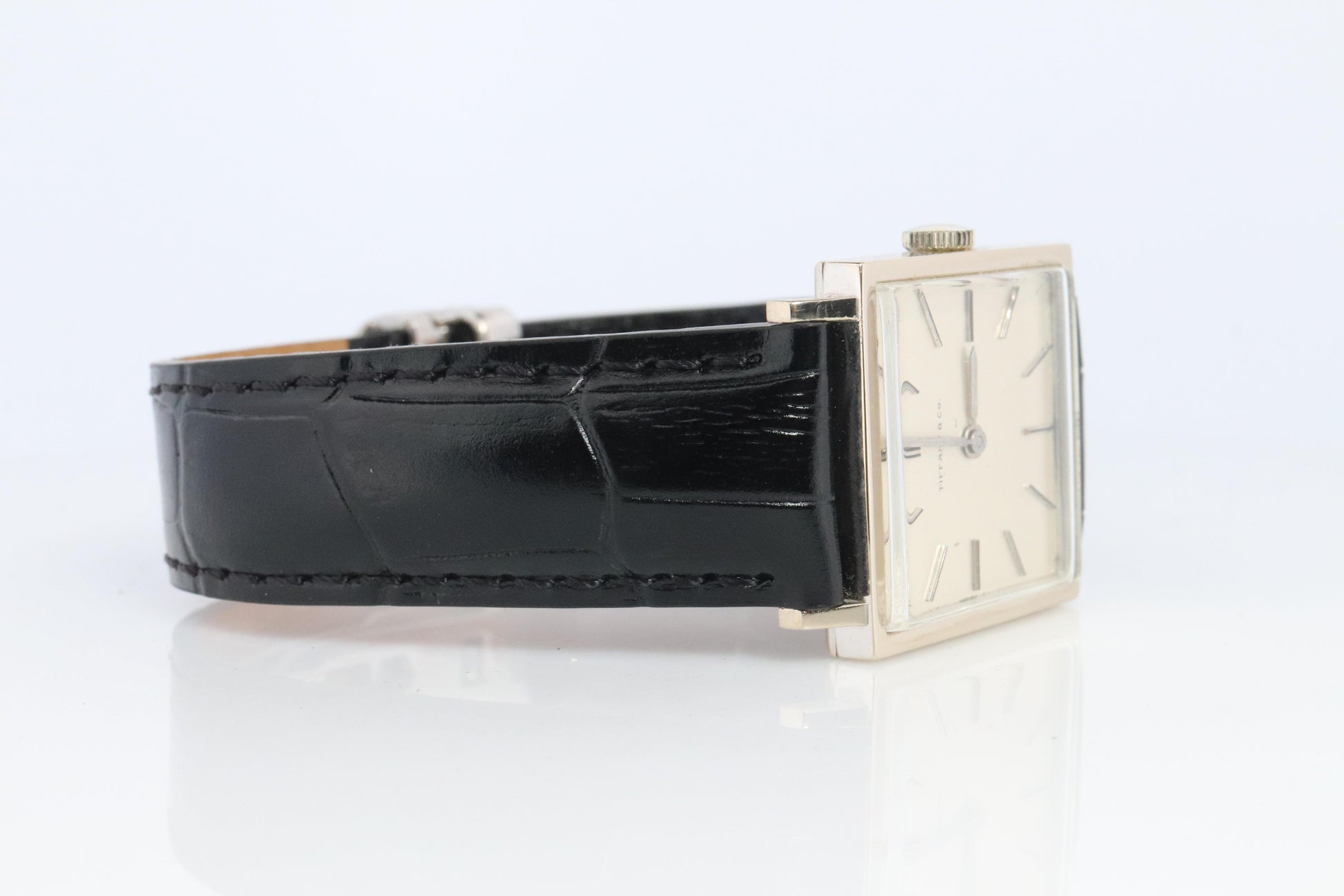 18k Tiffany and Co Watch. Tiffany Mens Dress White Gold Wristwatch