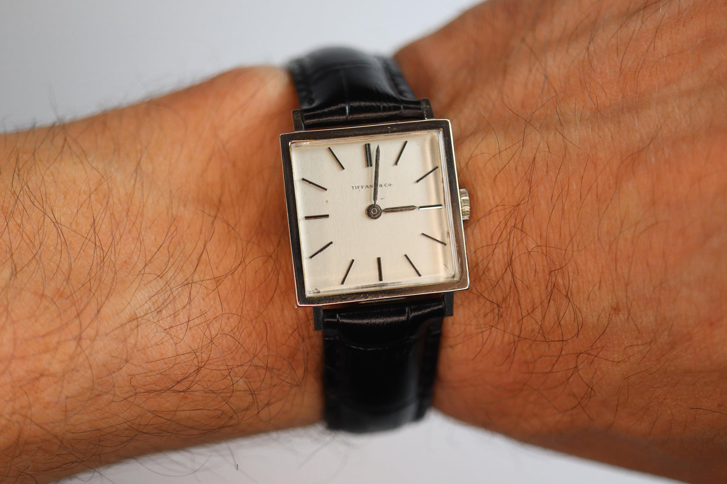18k Tiffany and Co Watch. Tiffany Mens Dress White Gold Wristwatch