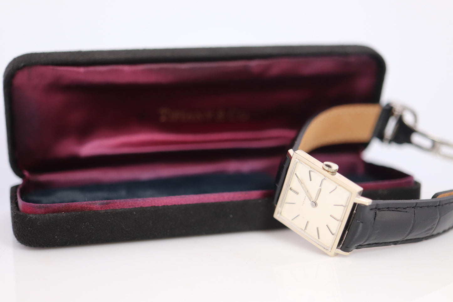 18k Tiffany and Co Watch. Tiffany Mens Dress White Gold Wristwatch