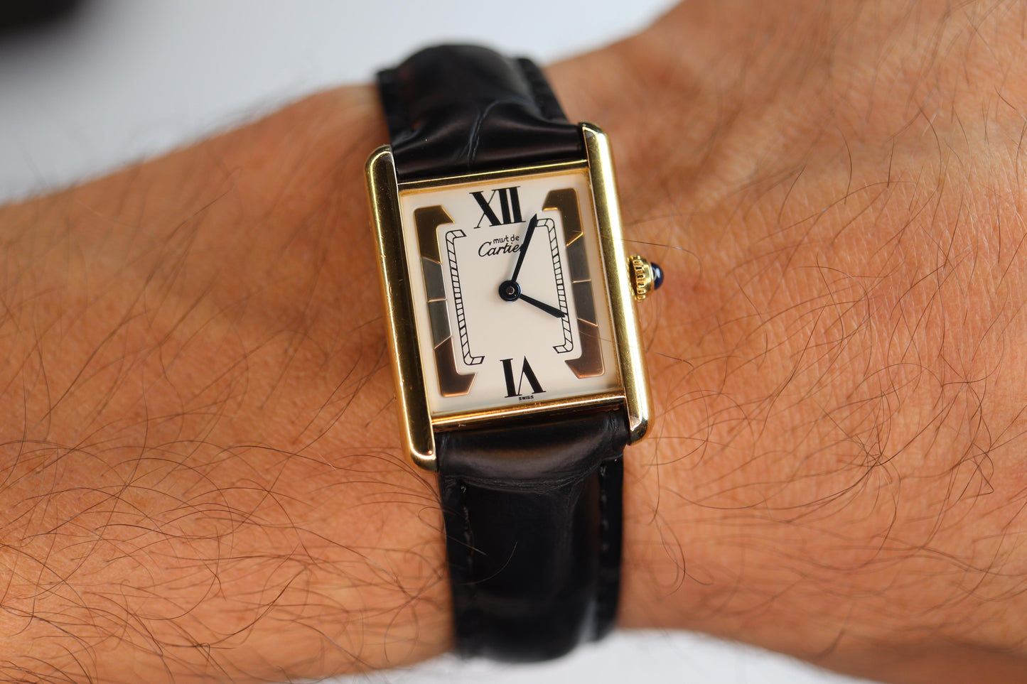 Vintage Must de Cartier 590005 Tank Watch. 925 Vermeil ARGENT Quartz Tank.