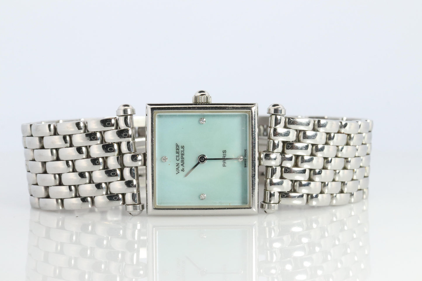 Van Cleef and Arpels 522642 watch. Classique Square Blue Shell Dial