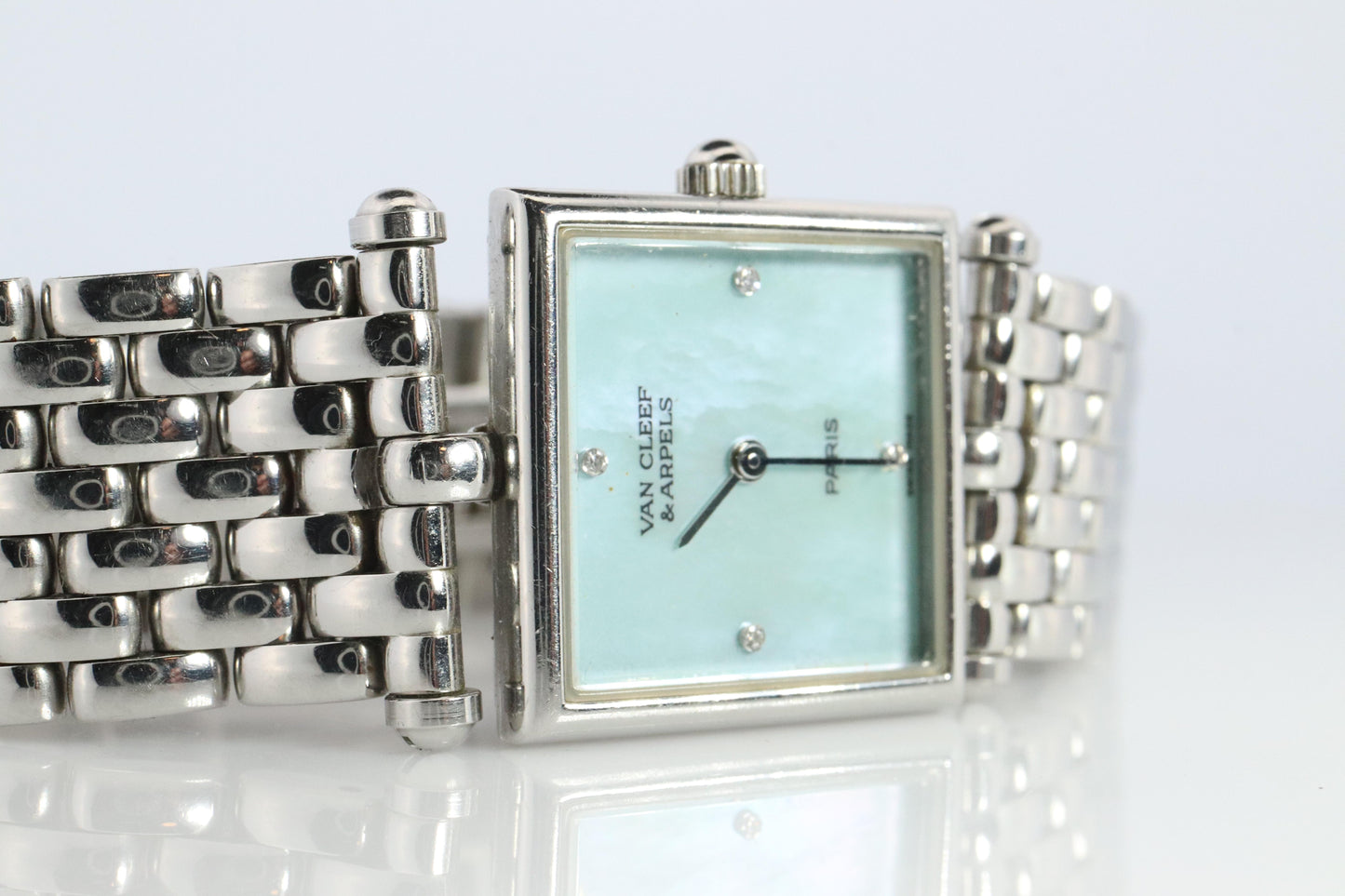 Van Cleef and Arpels 522642 watch. Classique Square Blue Shell Dial