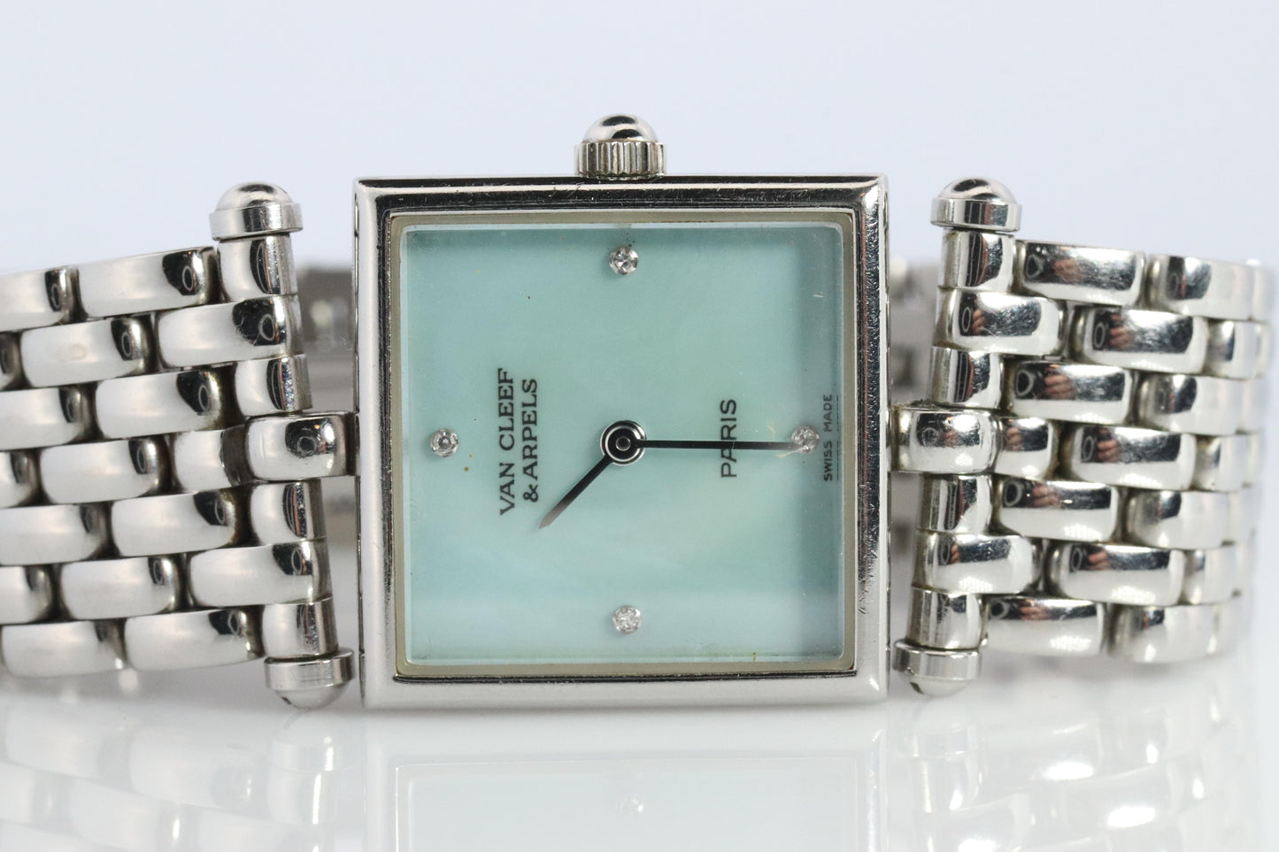 Van Cleef and Arpels 522642 watch. Classique Square Blue Shell Dial