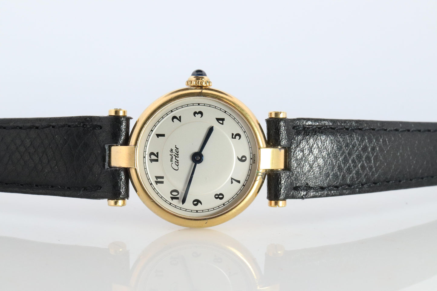 Genuine Cartier Watch. Must de Cartier Vendome 590004 Round Argent Arabic Face