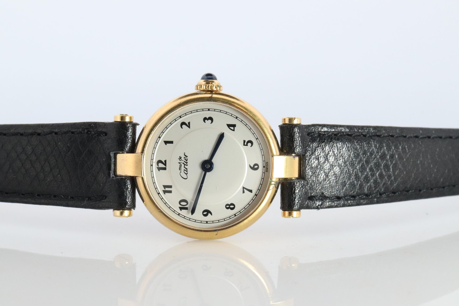 Genuine Cartier Watch. Must de Cartier Vendome 590004 Round Argent Arabic Face