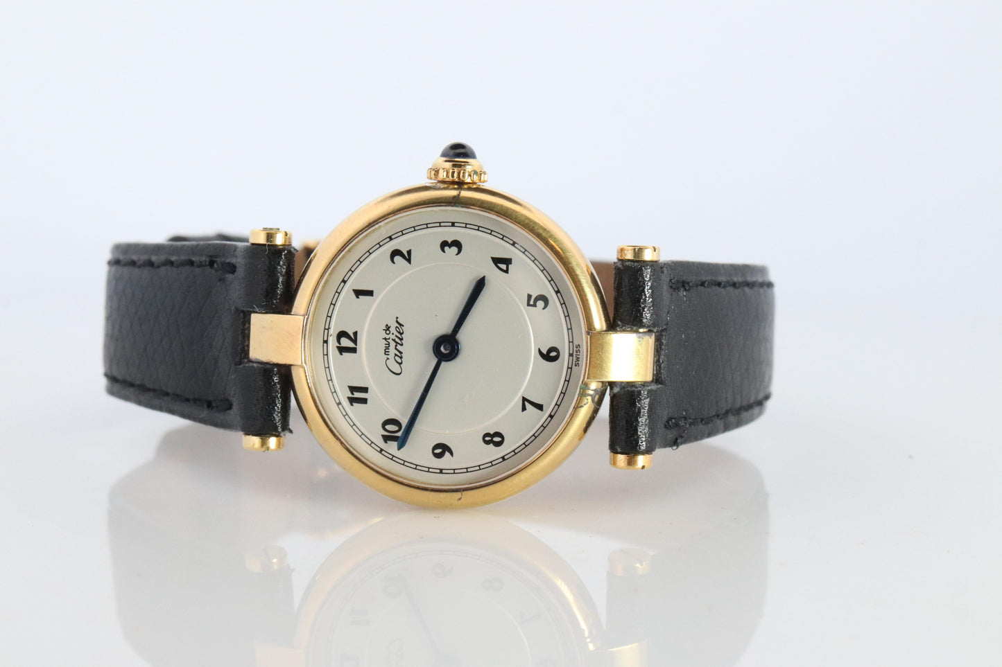 Genuine Cartier Watch. Must de Cartier Vendome 590004 Round Argent Arabic Face