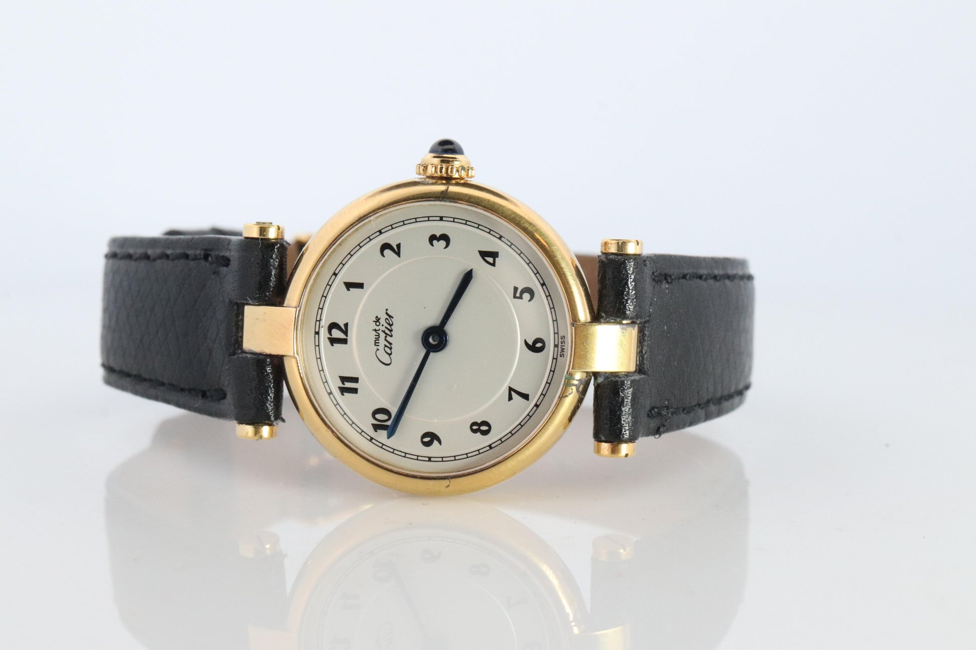 Genuine Cartier Watch. Must de Cartier Vendome 590004 Round Argent Arabic Face