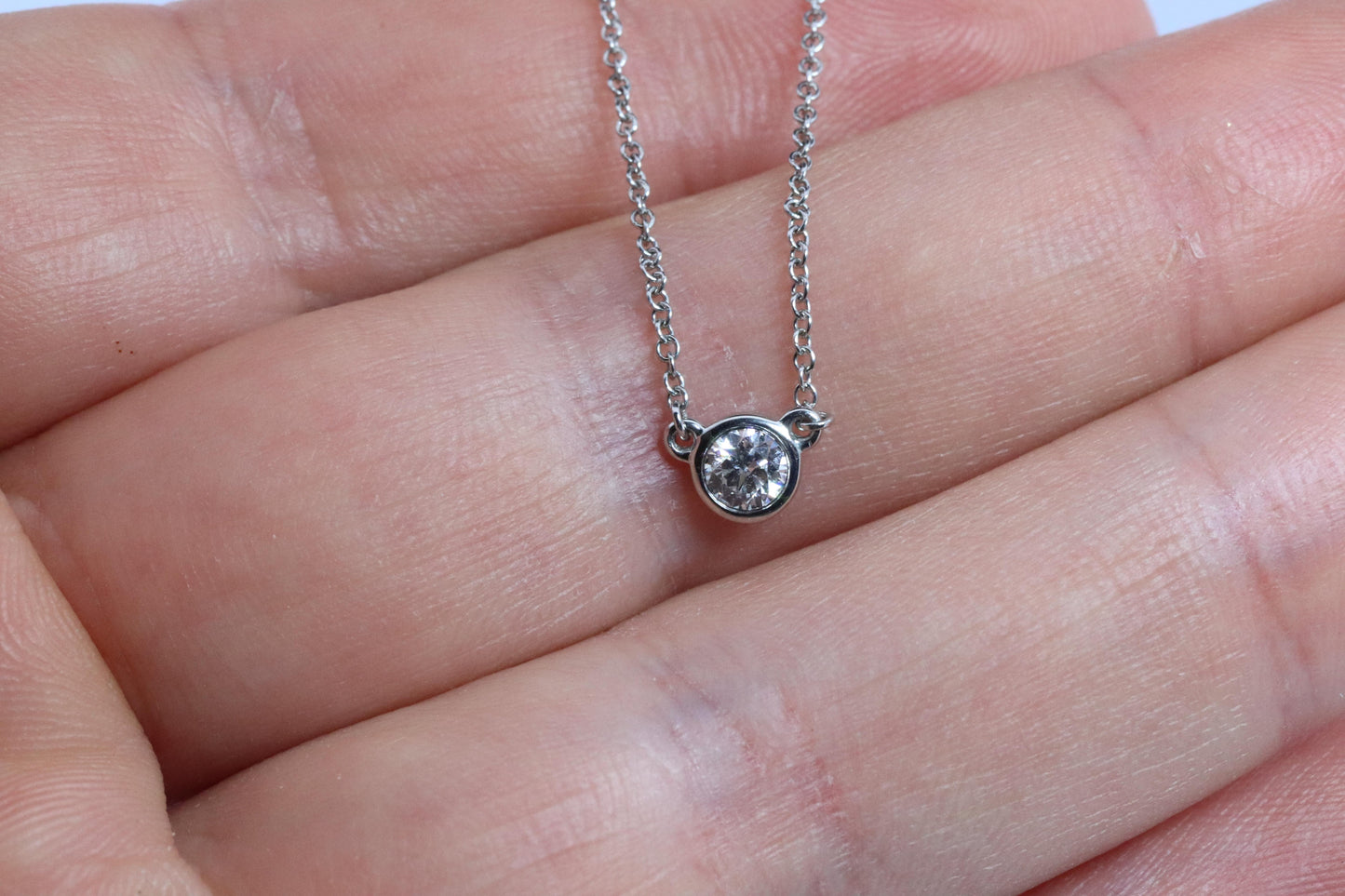 Vintage Tiffany Co Platinum Necklace Elsa Peretti Diamond by the Yard 0.25ct 1P