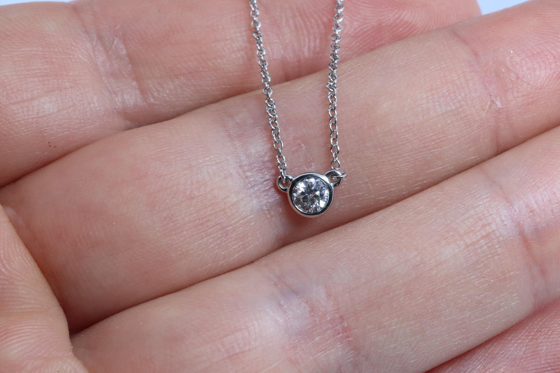 Vintage Tiffany Co Platinum Necklace Elsa Peretti Diamond by the Yard 0.25ct 1P