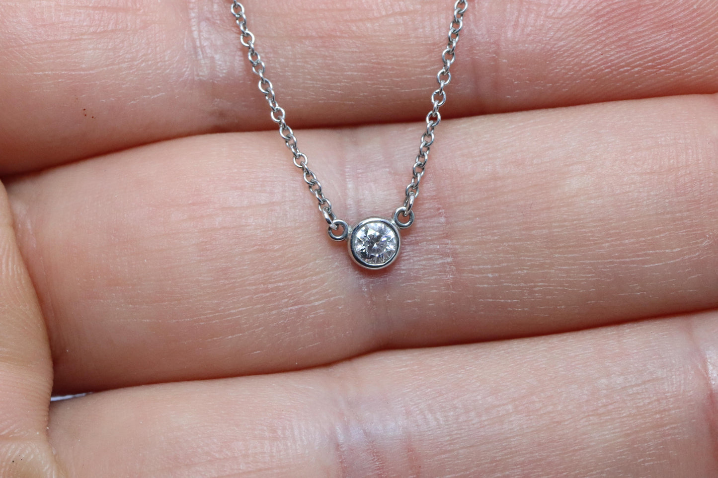 Vintage Tiffany Co Platinum Necklace Elsa Peretti Diamond by the Yard 0.17ct 1P