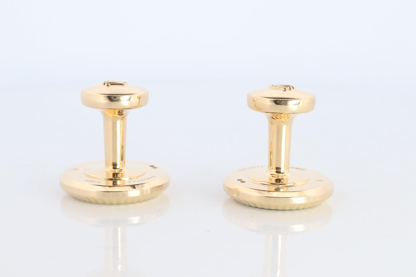 18k Rolex Cufflinks. 18k YG Green Cerachrom Fluted Bezel Round Cuffs.
