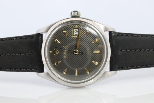 ROLEX Watch. Rolex ref. 6294 Rare Black Honeycomb Dial 1950s Mens Rolex watch.