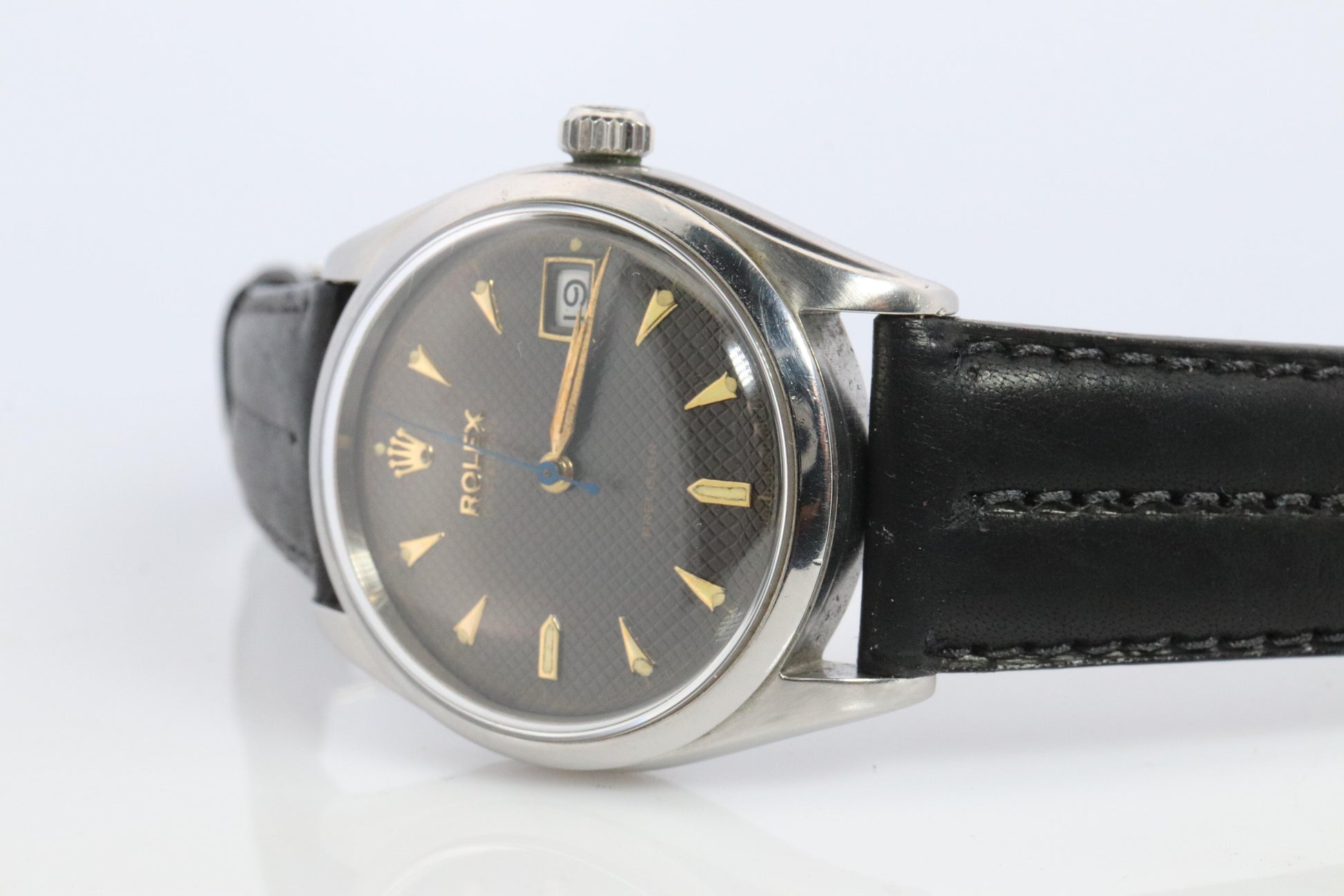 ROLEX Watch. Rolex ref. 6294 Rare Black Honeycomb Dial 1950s Mens Rolex watch.