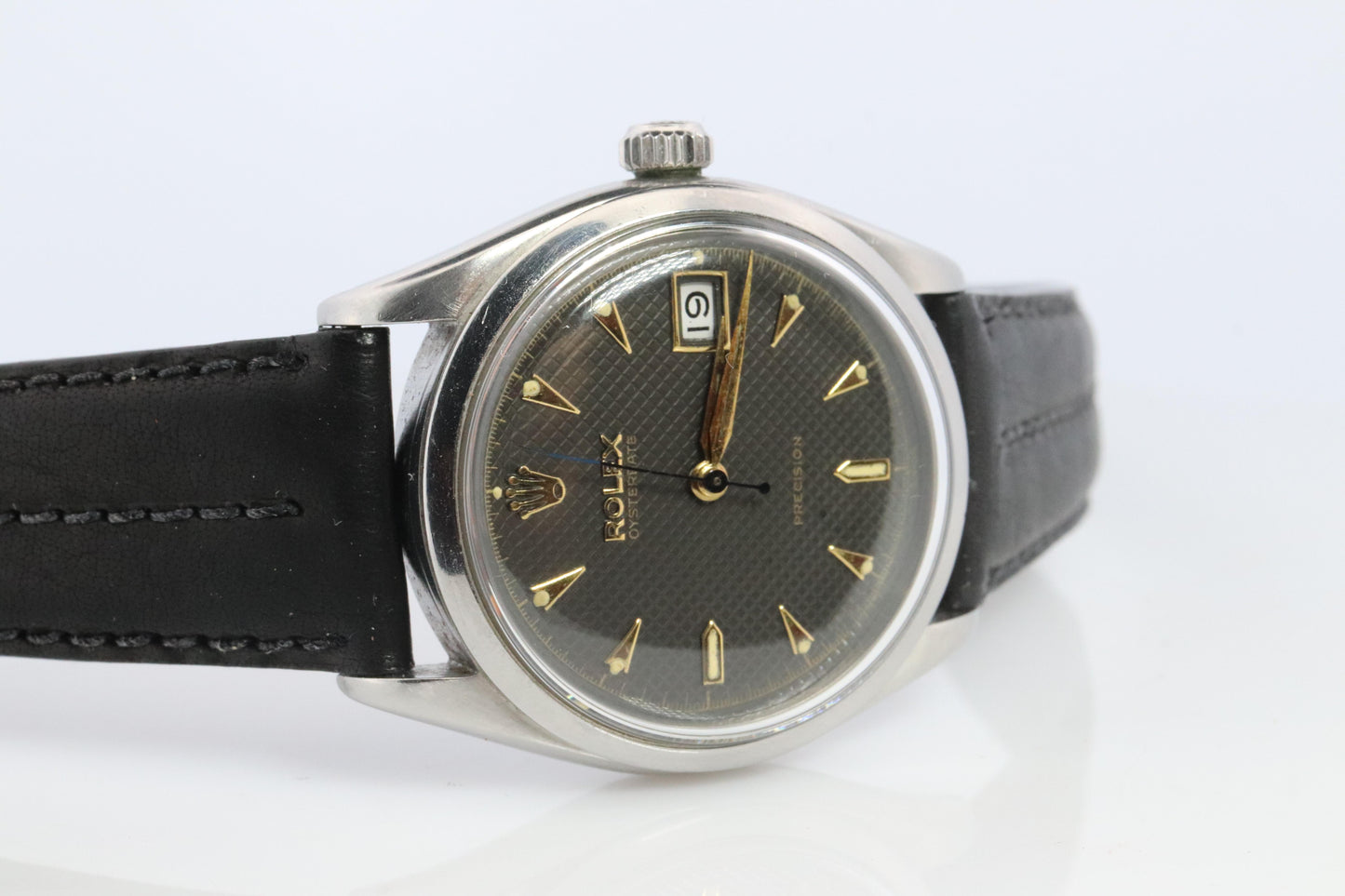 ROLEX Watch. Rolex ref. 6294 Rare Black Honeycomb Dial 1950s Mens Rolex watch.