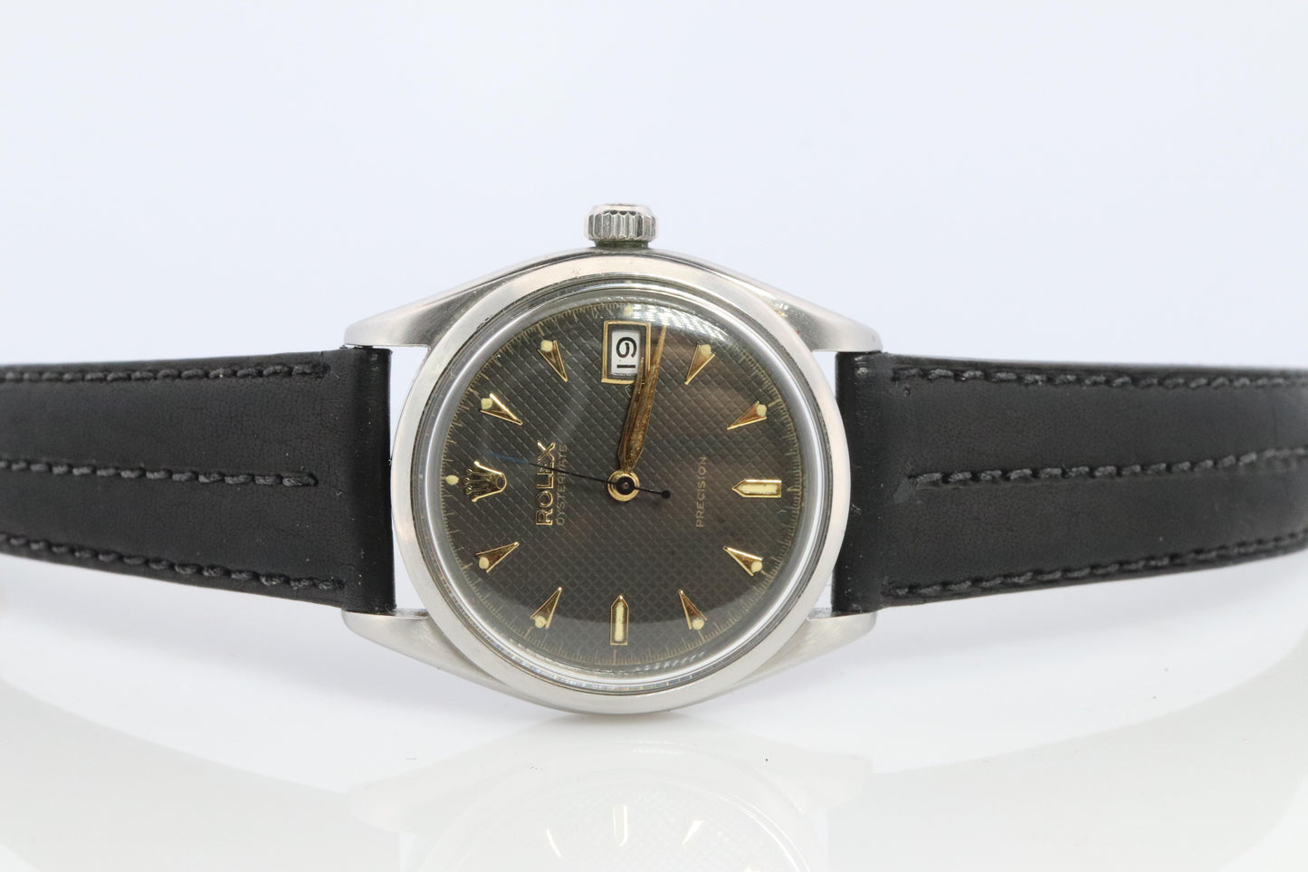 ROLEX Watch. Rolex ref. 6294 Rare Black Honeycomb Dial 1950s Mens Rolex watch.