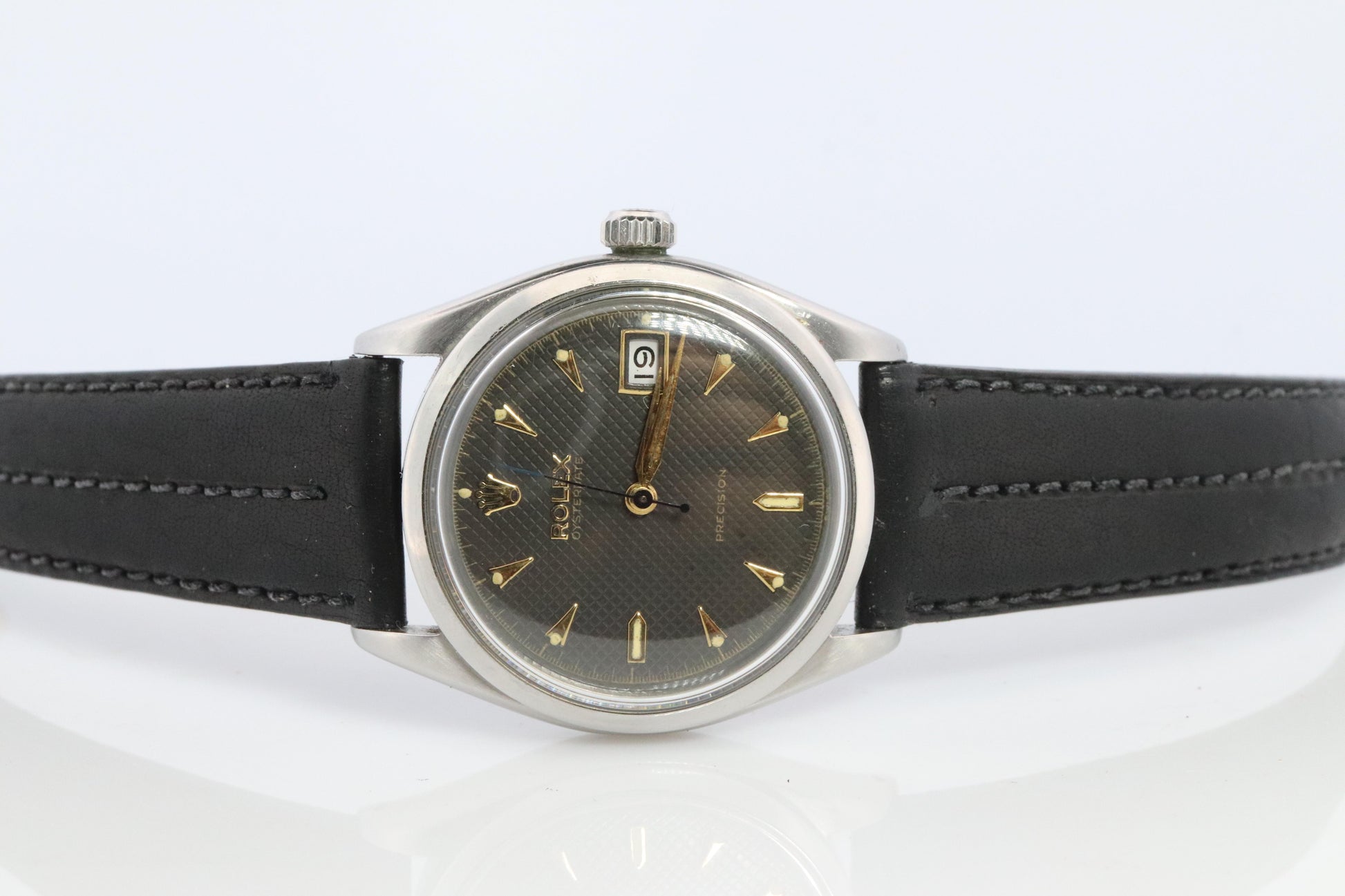 ROLEX Watch. Rolex ref. 6294 Rare Black Honeycomb Dial 1950s Mens Rolex watch.