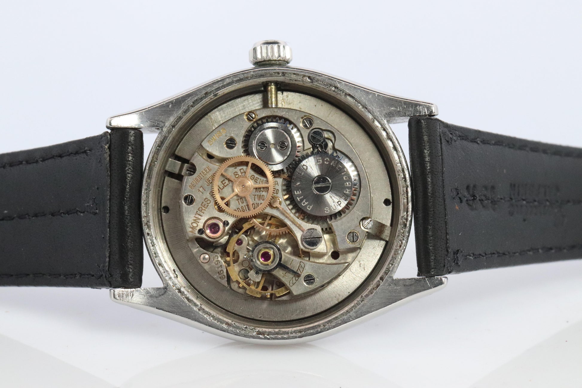 ROLEX Watch. Rolex ref. 6294 Rare Black Honeycomb Dial 1950s Mens Rolex watch.