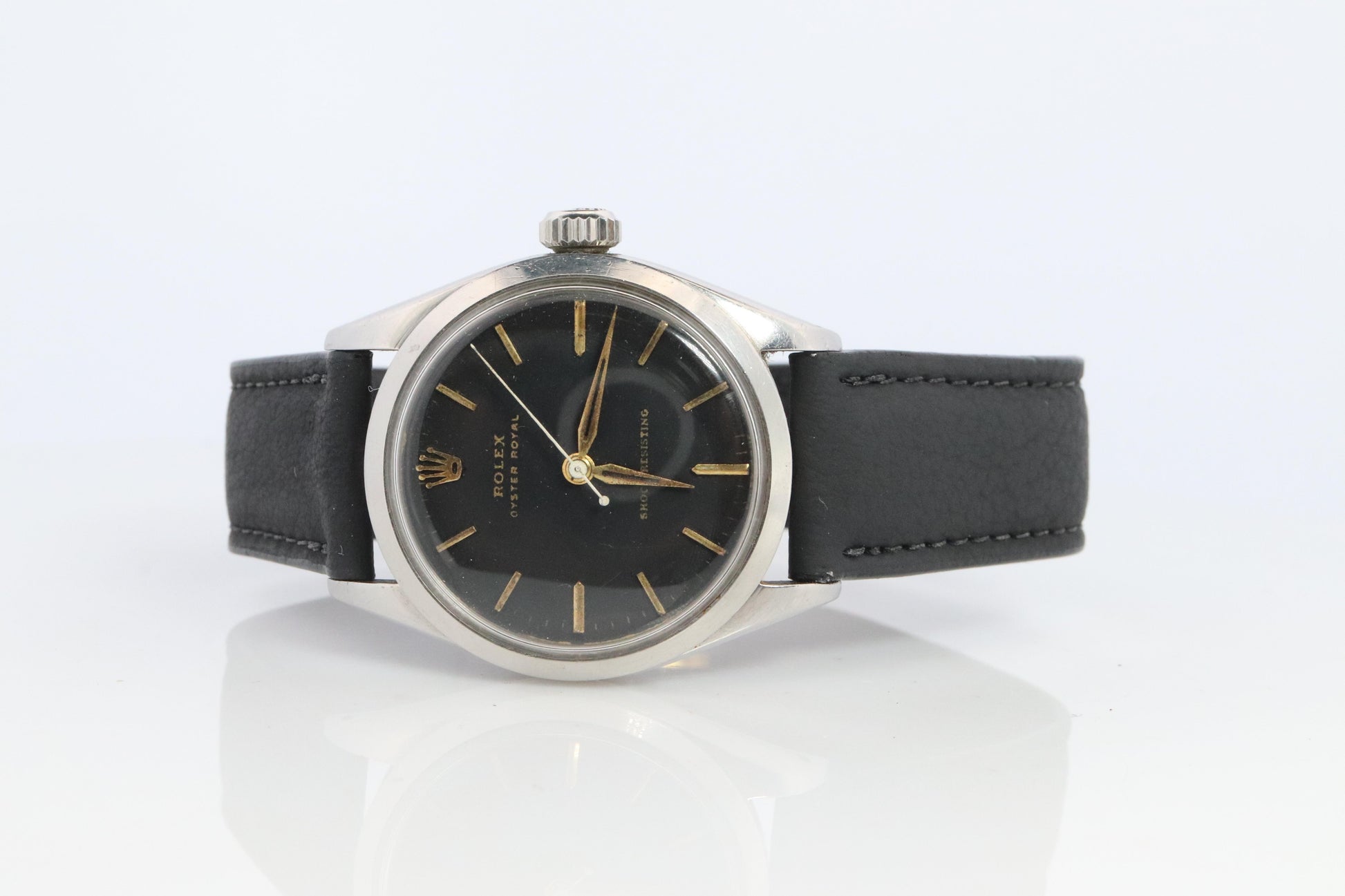 ROLEX Watch. Rolex ref. 6444 Rare Black Dial 1950s Mens Rolex watch.