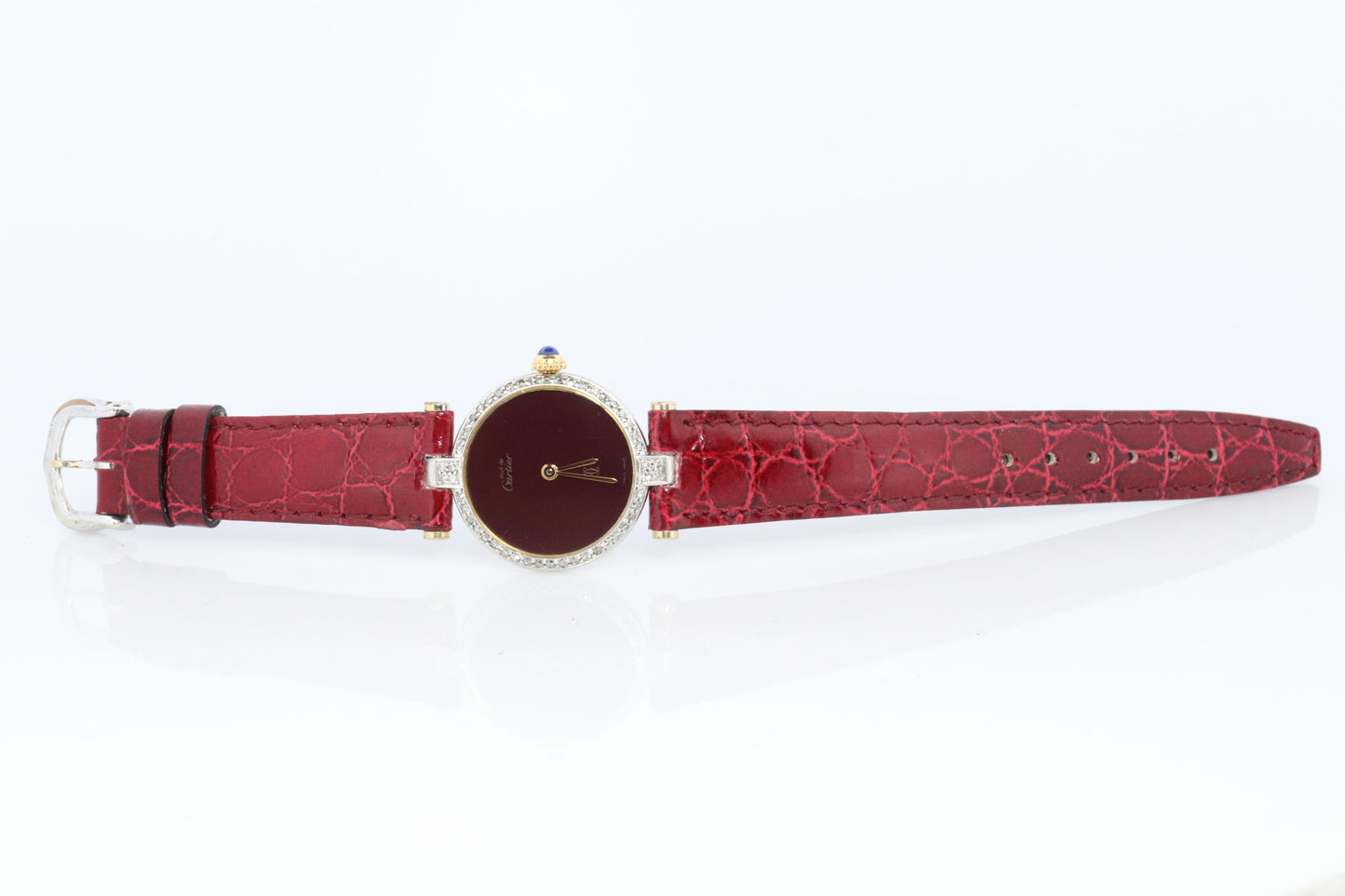 Genuine Cartier Diamond Watch. Must de Cartier Vendome Round Burgundy Dial