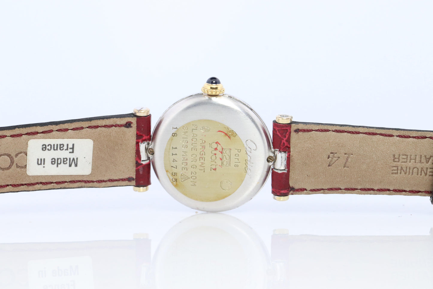 Genuine Cartier Diamond Watch. Must de Cartier Vendome Round Burgundy Dial