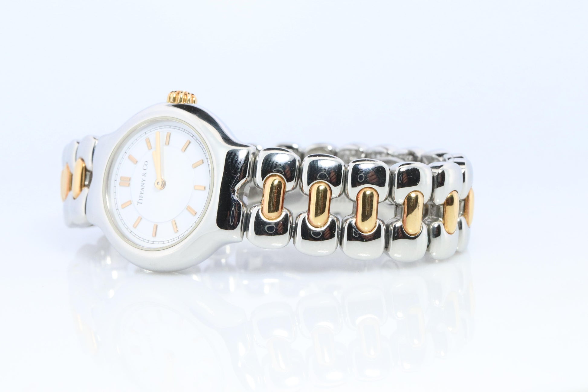 Tiffany and Co Watch. 18k Tiffany Tesoro Stainless Steel Ladies 25mm Wristwatch