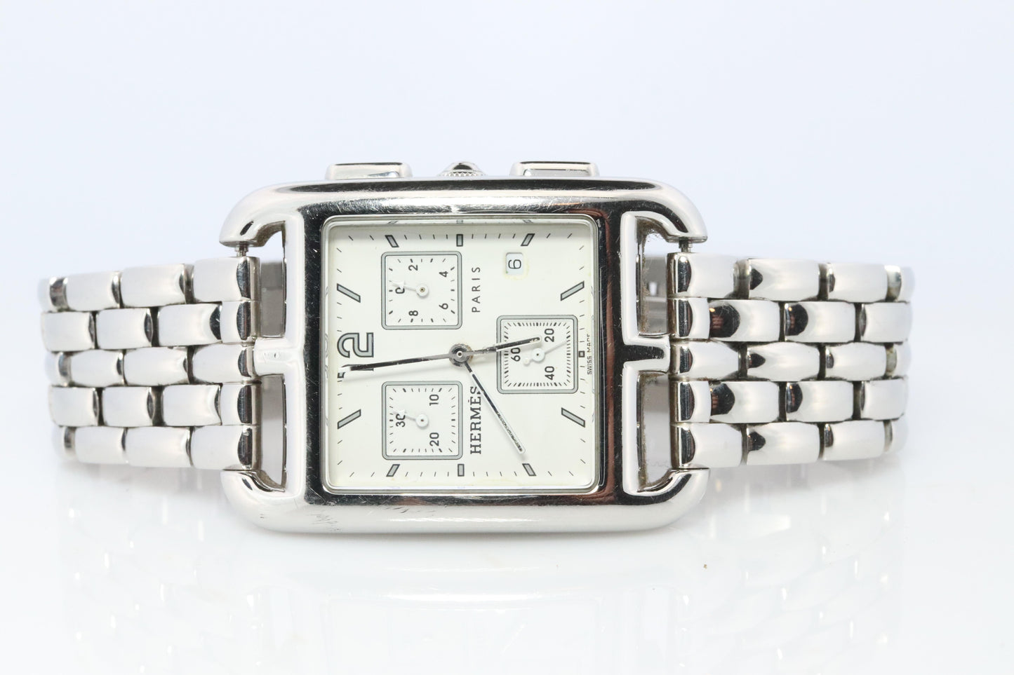 Genuine HERMES CC1.910. Hermes Cape Cod Chrono Stainless Steel Mens Watch.