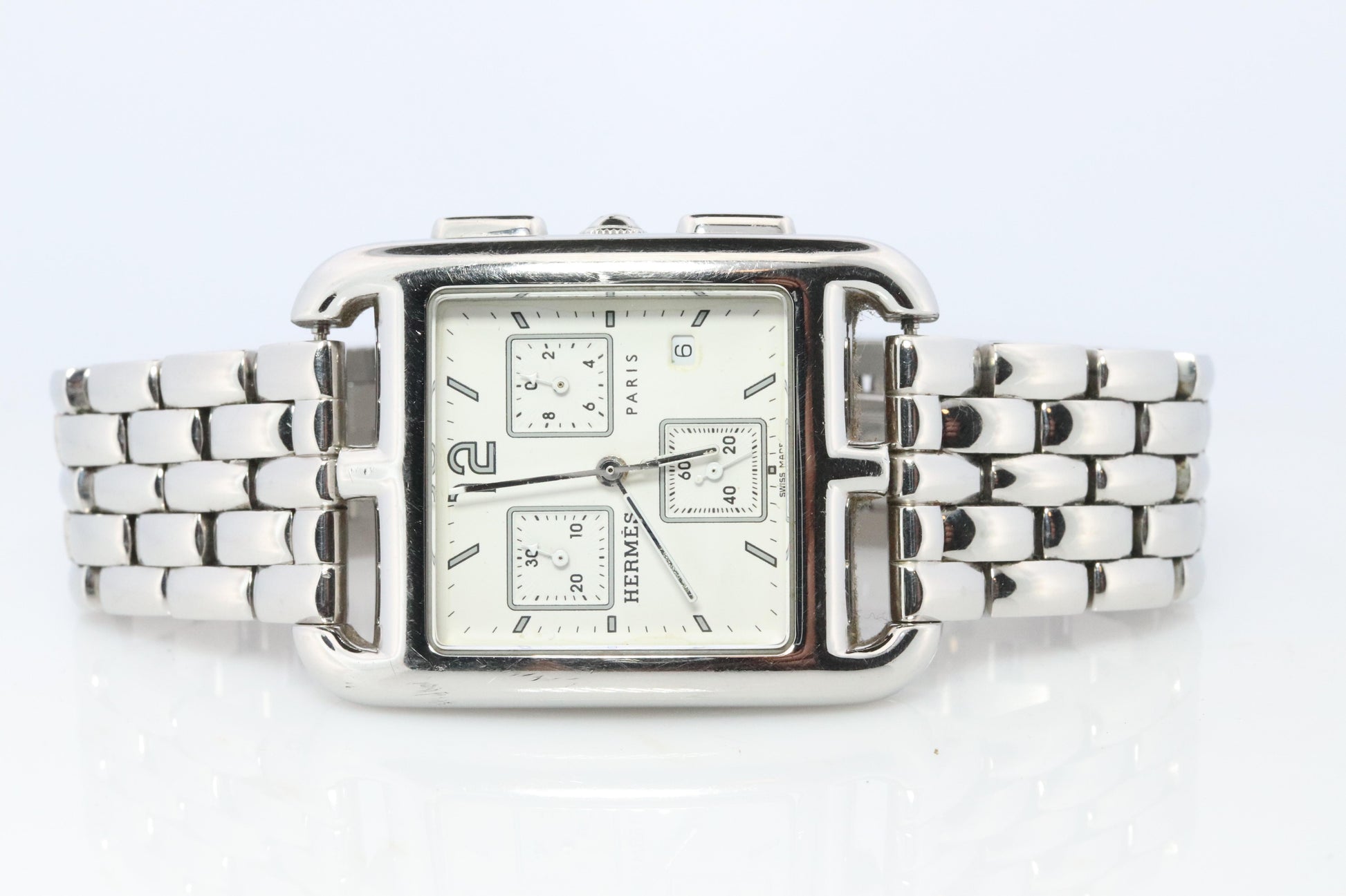Genuine HERMES CC1.910. Hermes Cape Cod Chrono Stainless Steel Mens Watch.