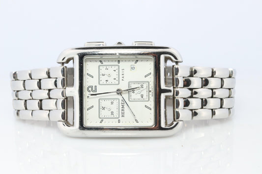 Genuine HERMES CC1.910. Hermes Cape Cod Chrono Stainless Steel Mens Watch.