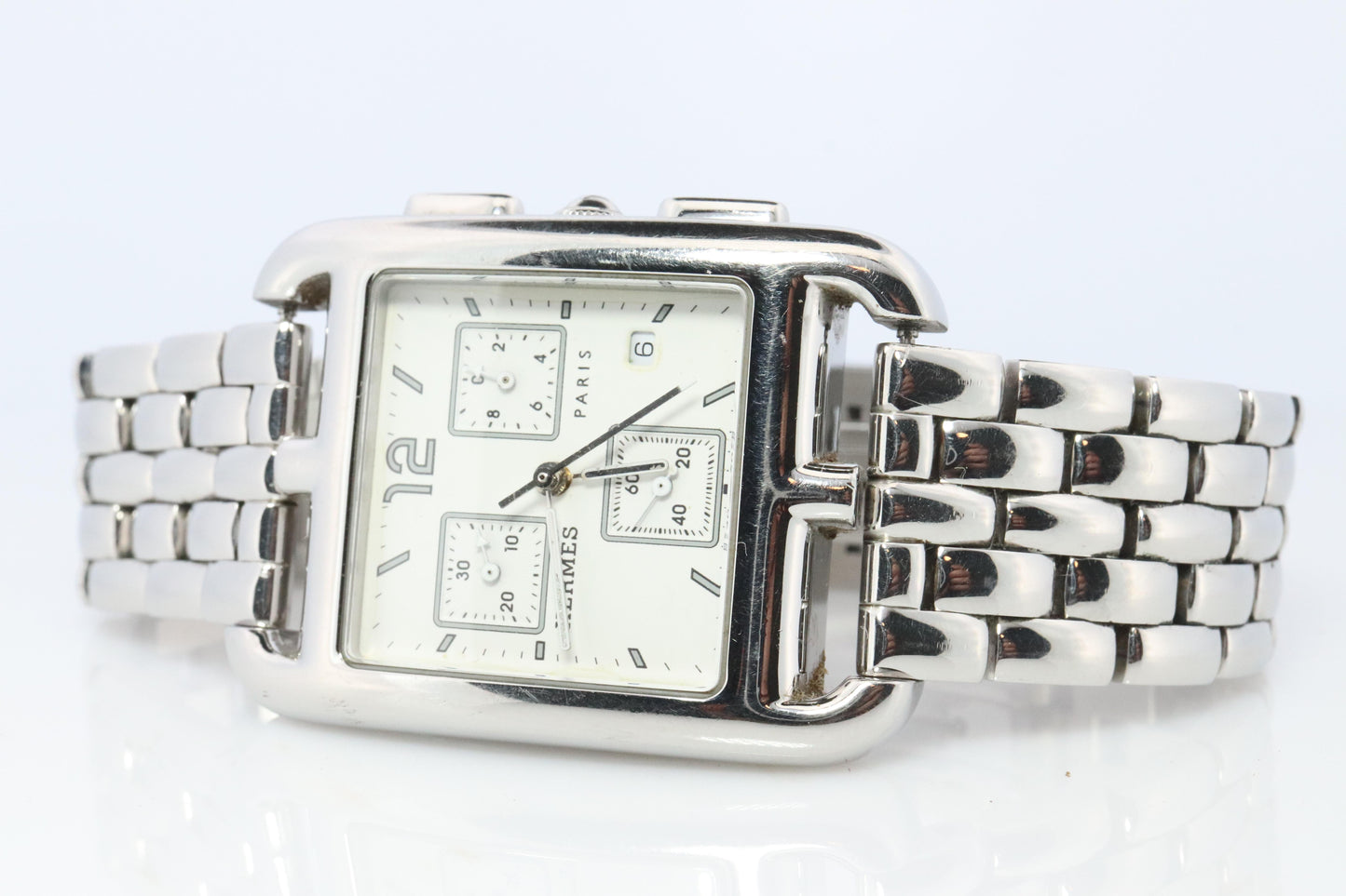 Genuine HERMES CC1.910. Hermes Cape Cod Chrono Stainless Steel Mens Watch.