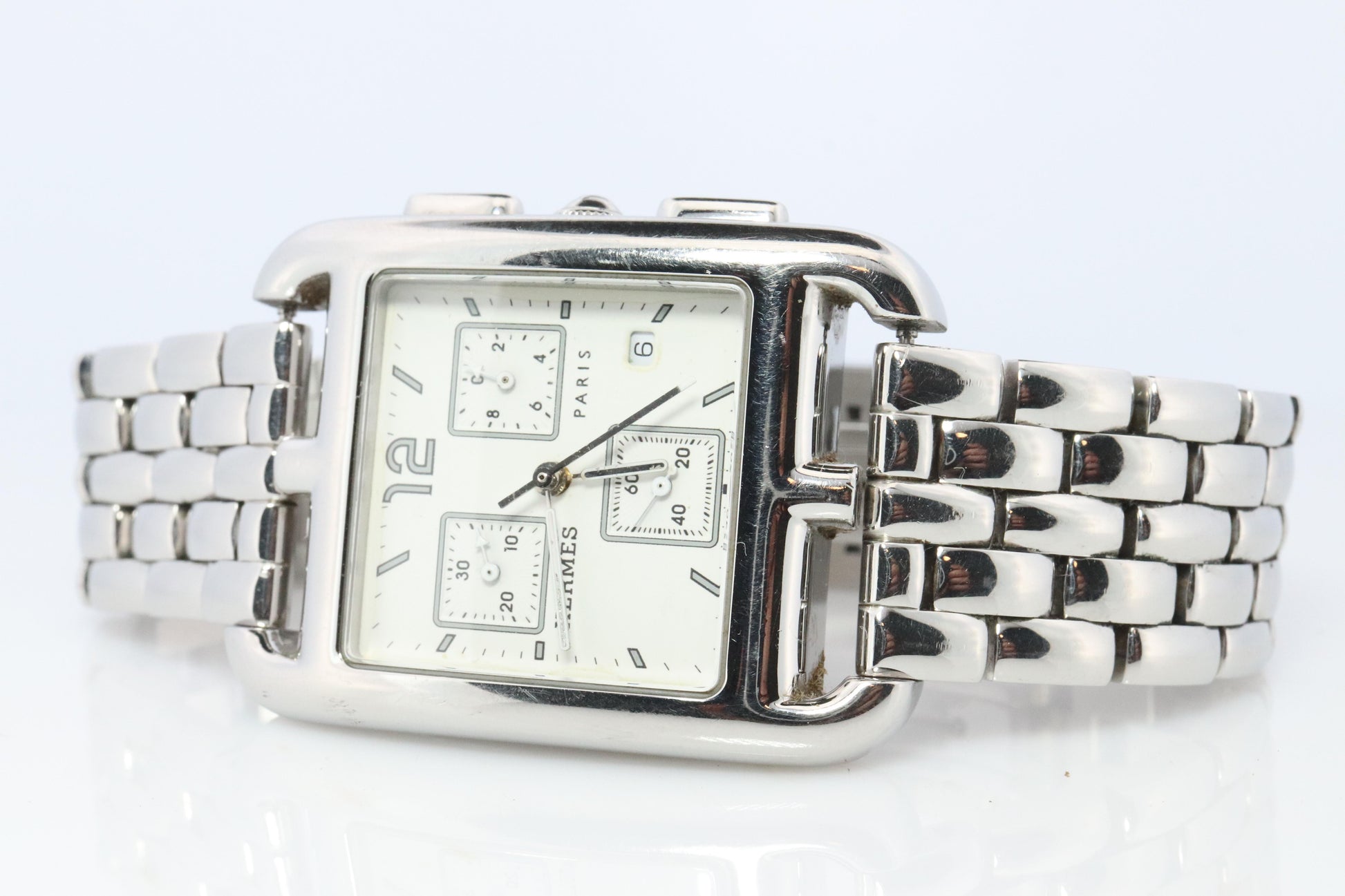Genuine HERMES CC1.910. Hermes Cape Cod Chrono Stainless Steel Mens Watch.