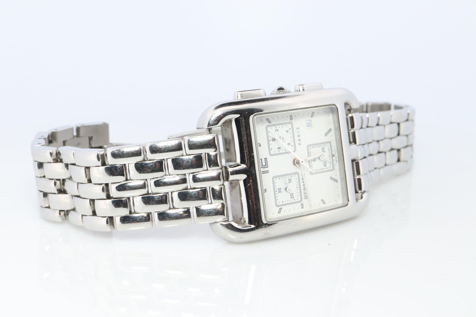 Genuine HERMES CC1.910. Hermes Cape Cod Chrono Stainless Steel Mens Watch.