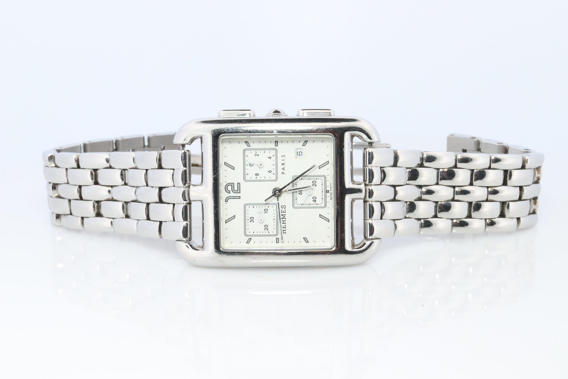 Genuine HERMES CC1.910. Hermes Cape Cod Chrono Stainless Steel Mens Watch.