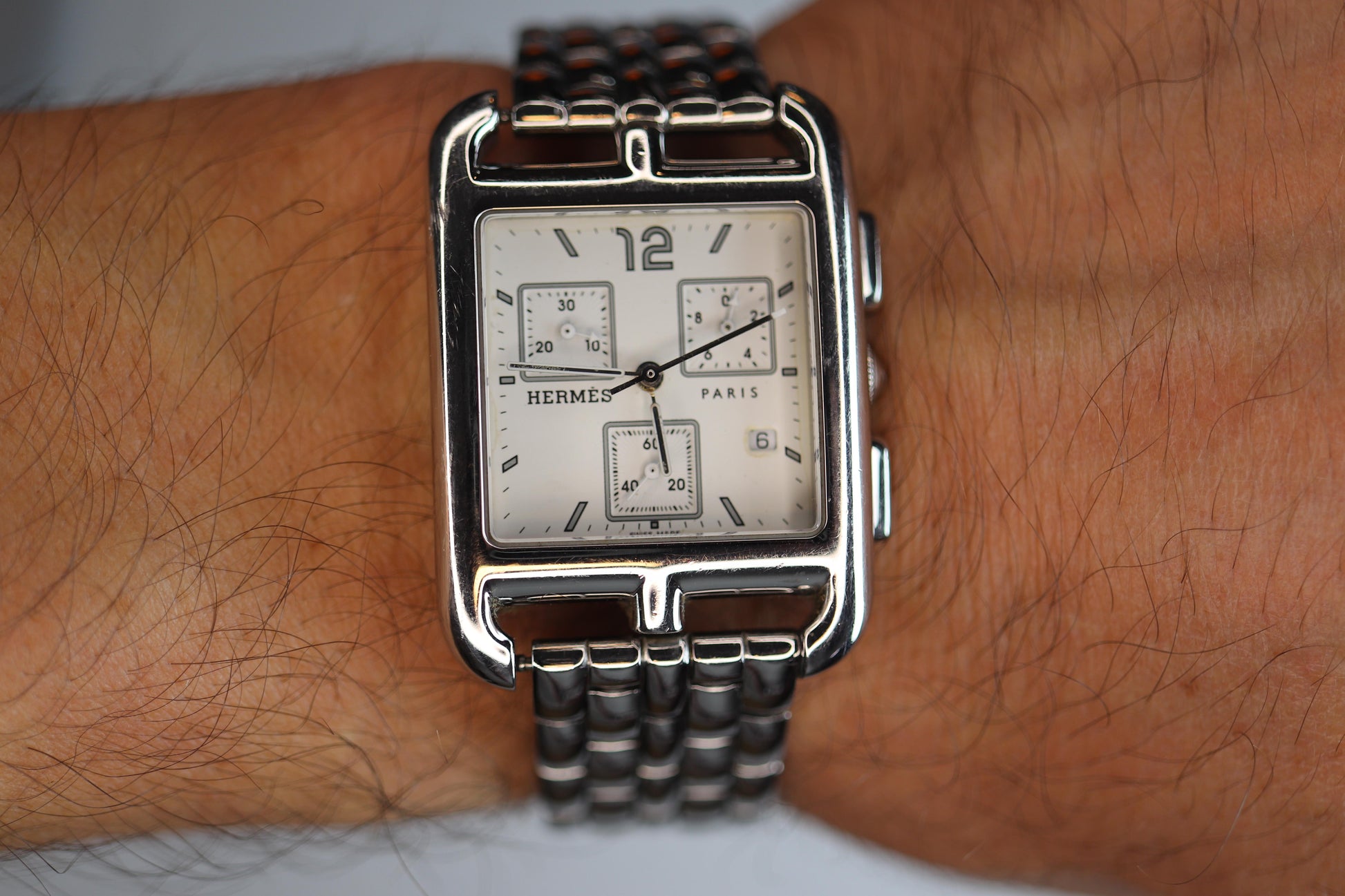 Genuine HERMES CC1.910. Hermes Cape Cod Chrono Stainless Steel Mens Watch.
