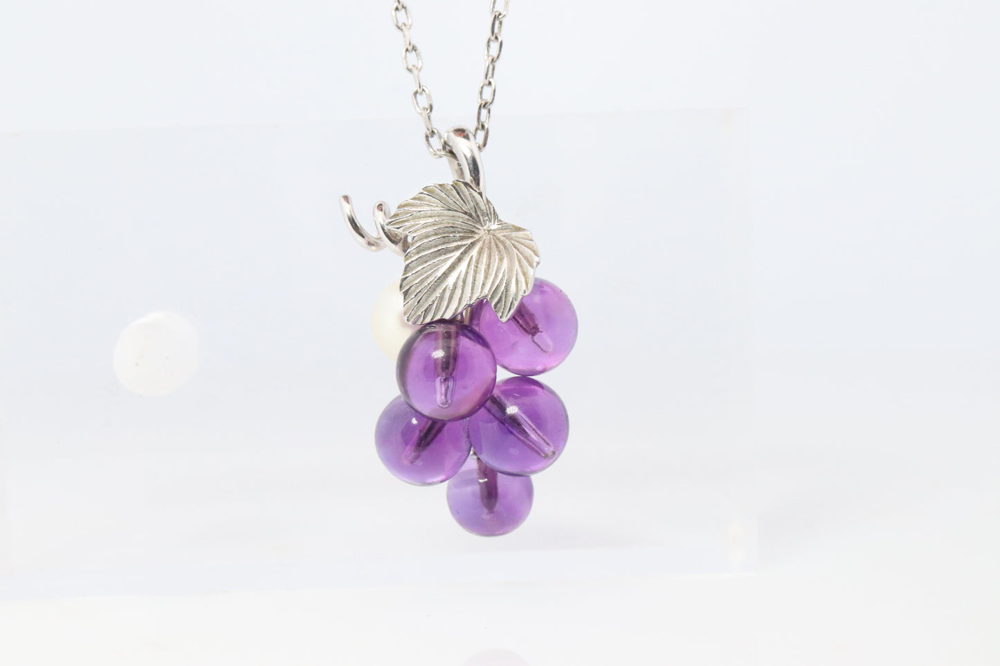 Mikimoto Necklace. Vintage 18k Gold Mikimoto Pearl Amethyst Grape Vine pendant.