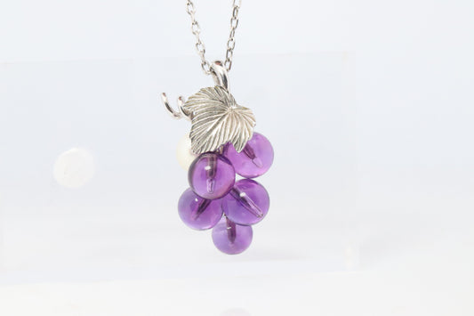 Mikimoto Necklace. Vintage 18k Gold Mikimoto Pearl Amethyst Grape Vine pendant.